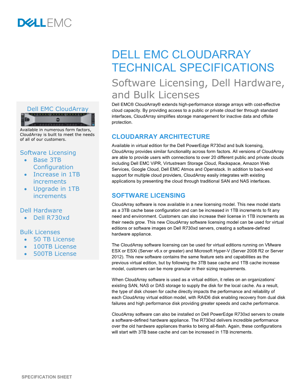 Dell EMC Cloudarray Technical Specifications