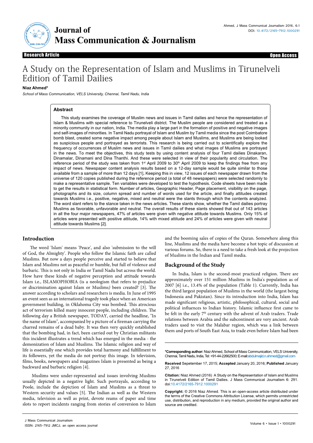 A Study on the Representation of Islam and Muslims in Tirunelveli