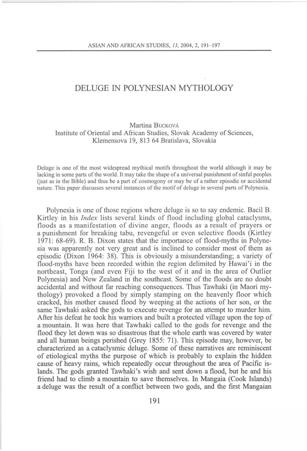 Deluge in Polynesian Mythology