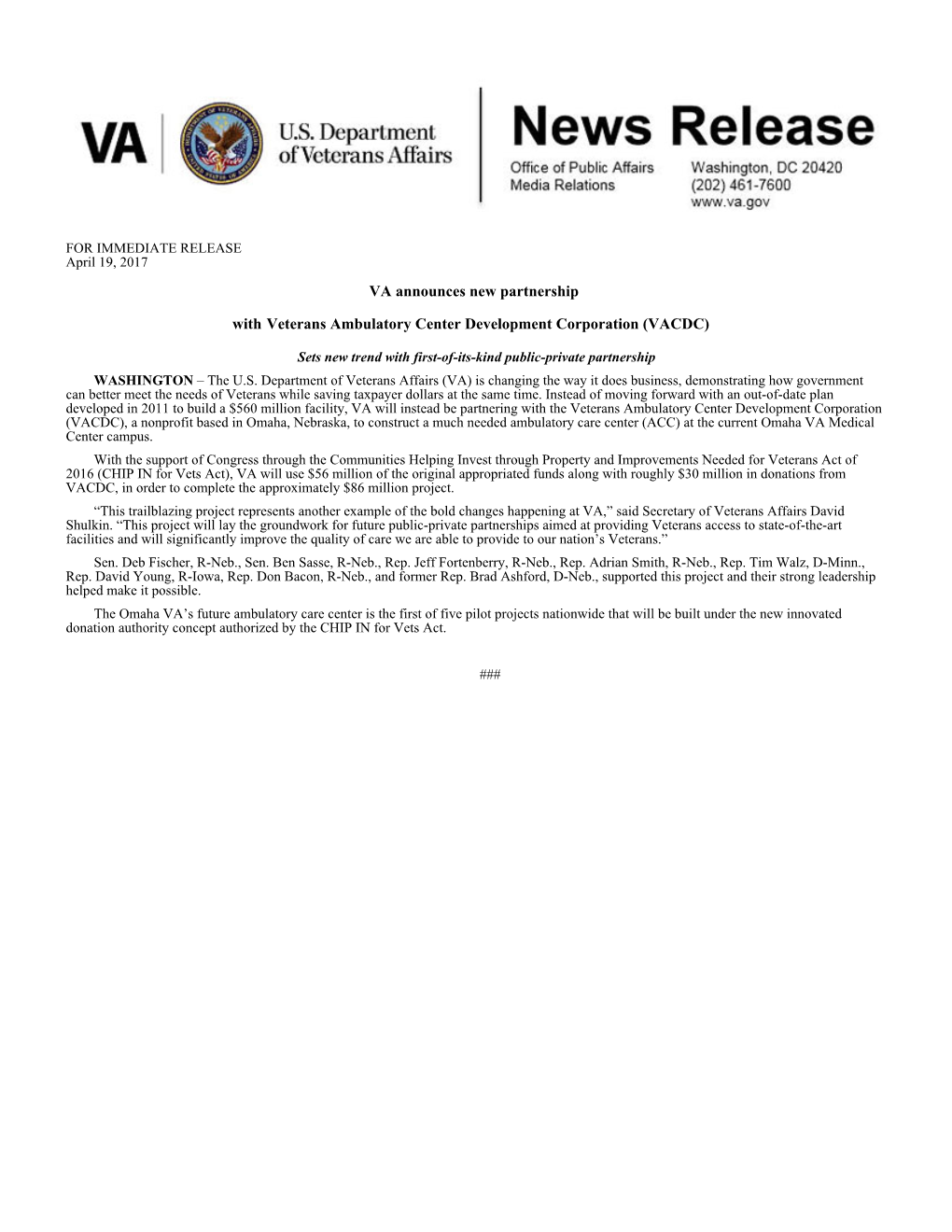 VA Announces New Partnership with Veterans