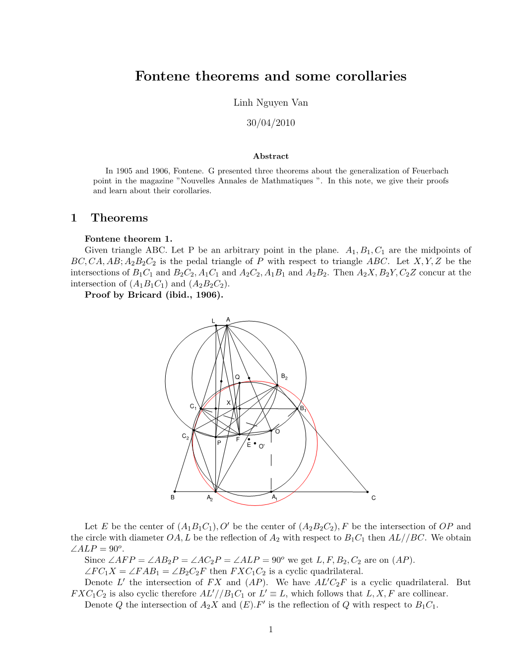 Fontene Theorems and Some Corollaries