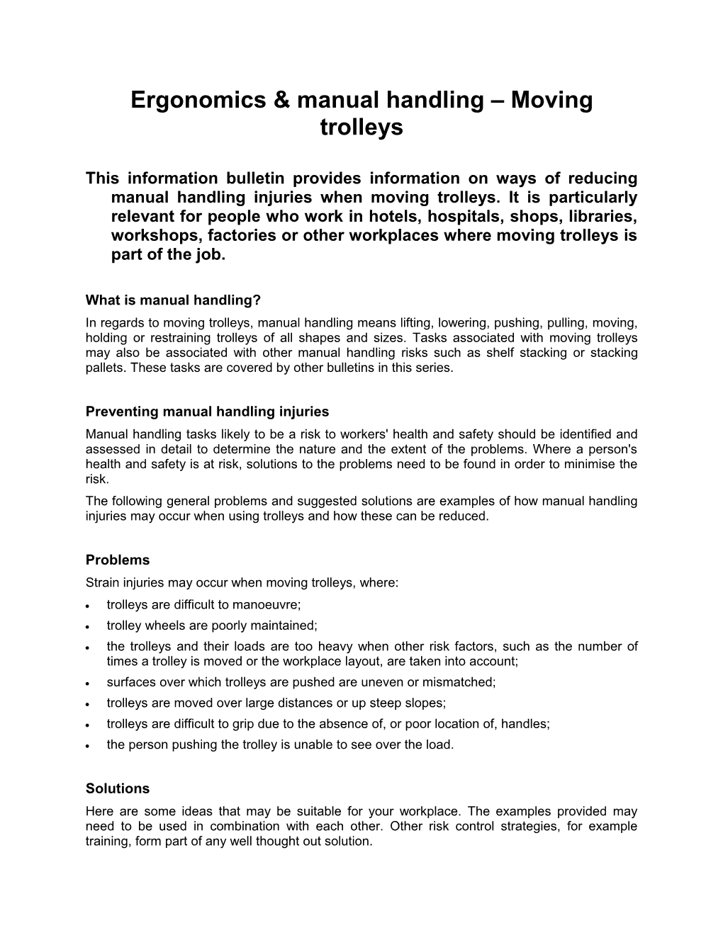 Ergonomics & Manual Handling – Moving Trolleys