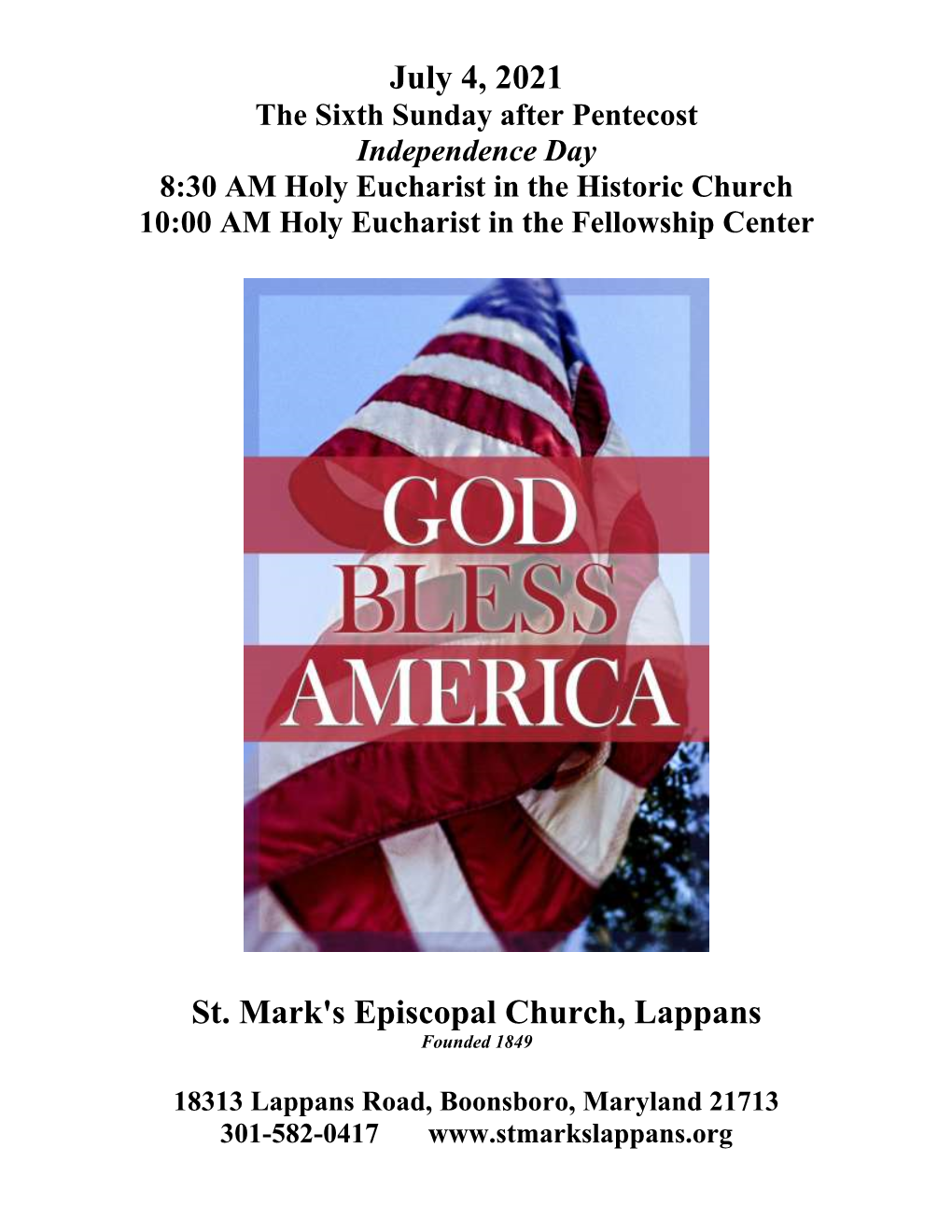 July 4, 2021 St. Mark's Episcopal Church, Lappans