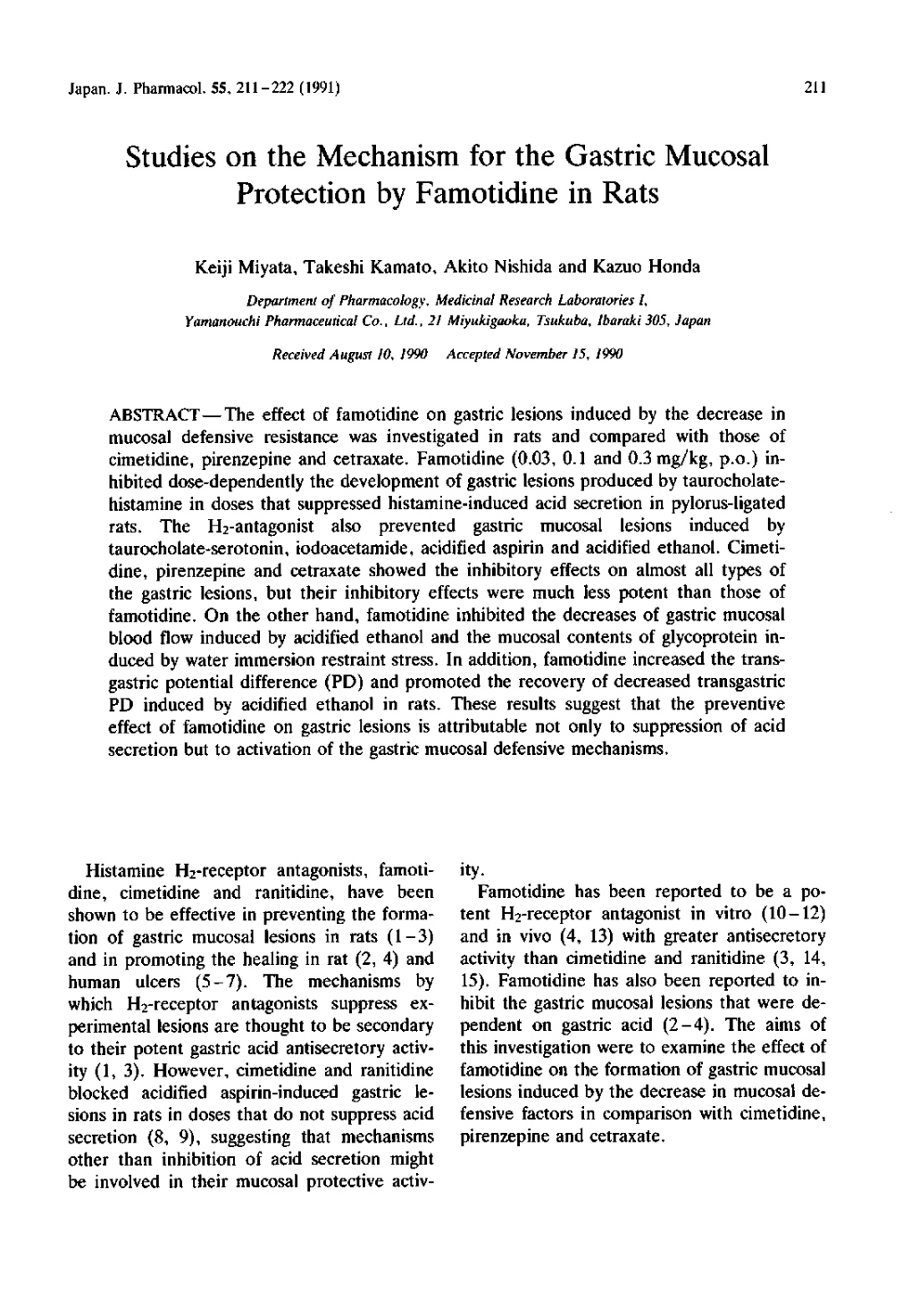 Studies on the Mechanism for the Gastric Mucosal Protection by Famotidine in Rats