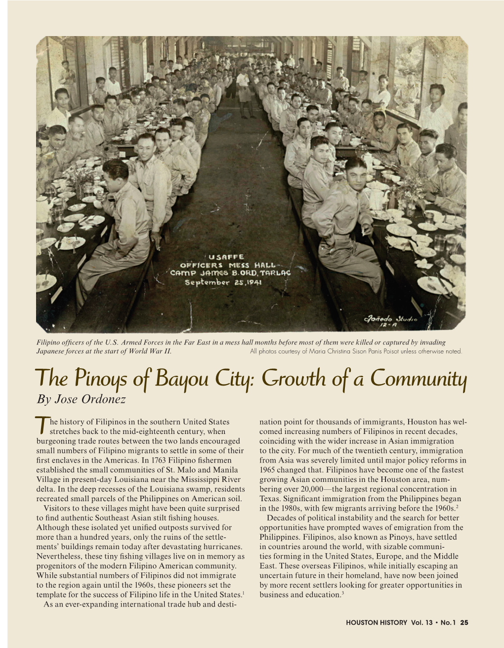 The Pinoys of Bayou City: Growth of a Community by Jose Ordonez