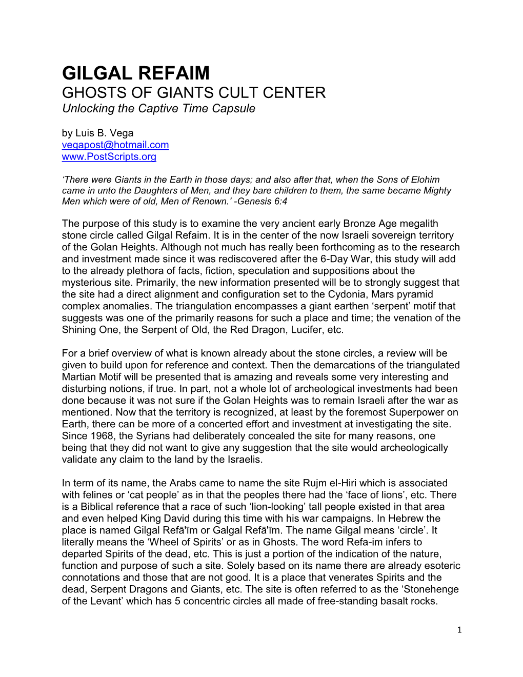 GILGAL REFAIM GHOSTS of GIANTS CULT CENTER Unlocking the Captive Time Capsule by Luis B