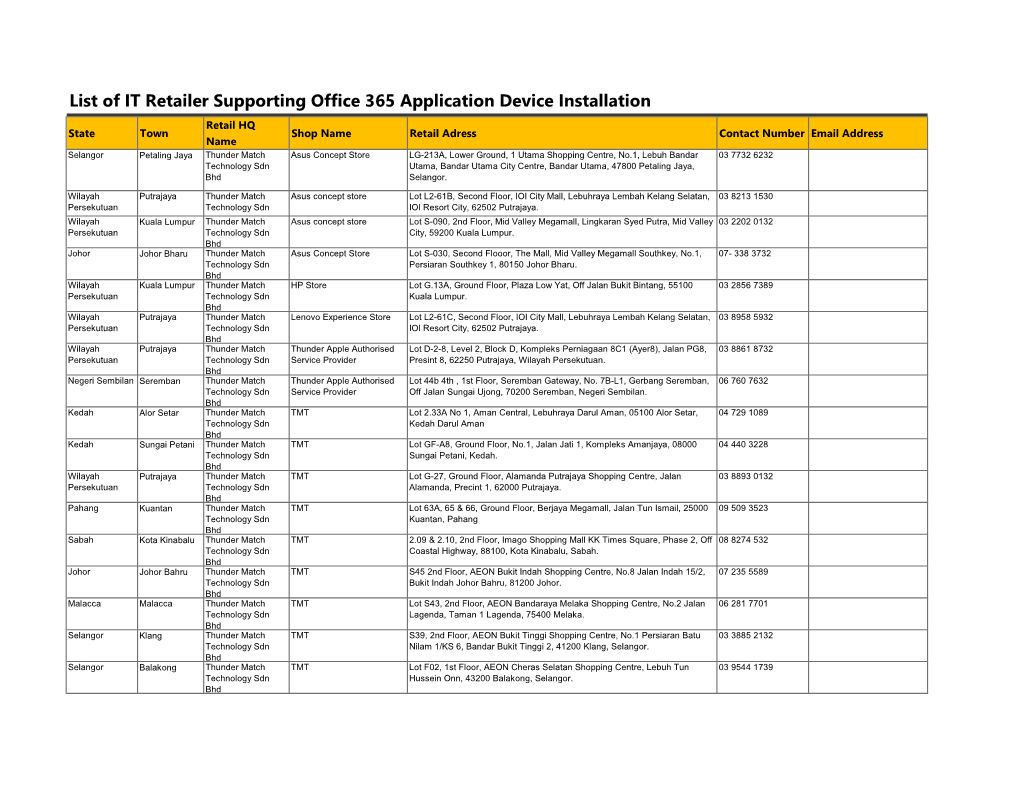 List of IT Retailer Supporting Office 365 Installation(2)