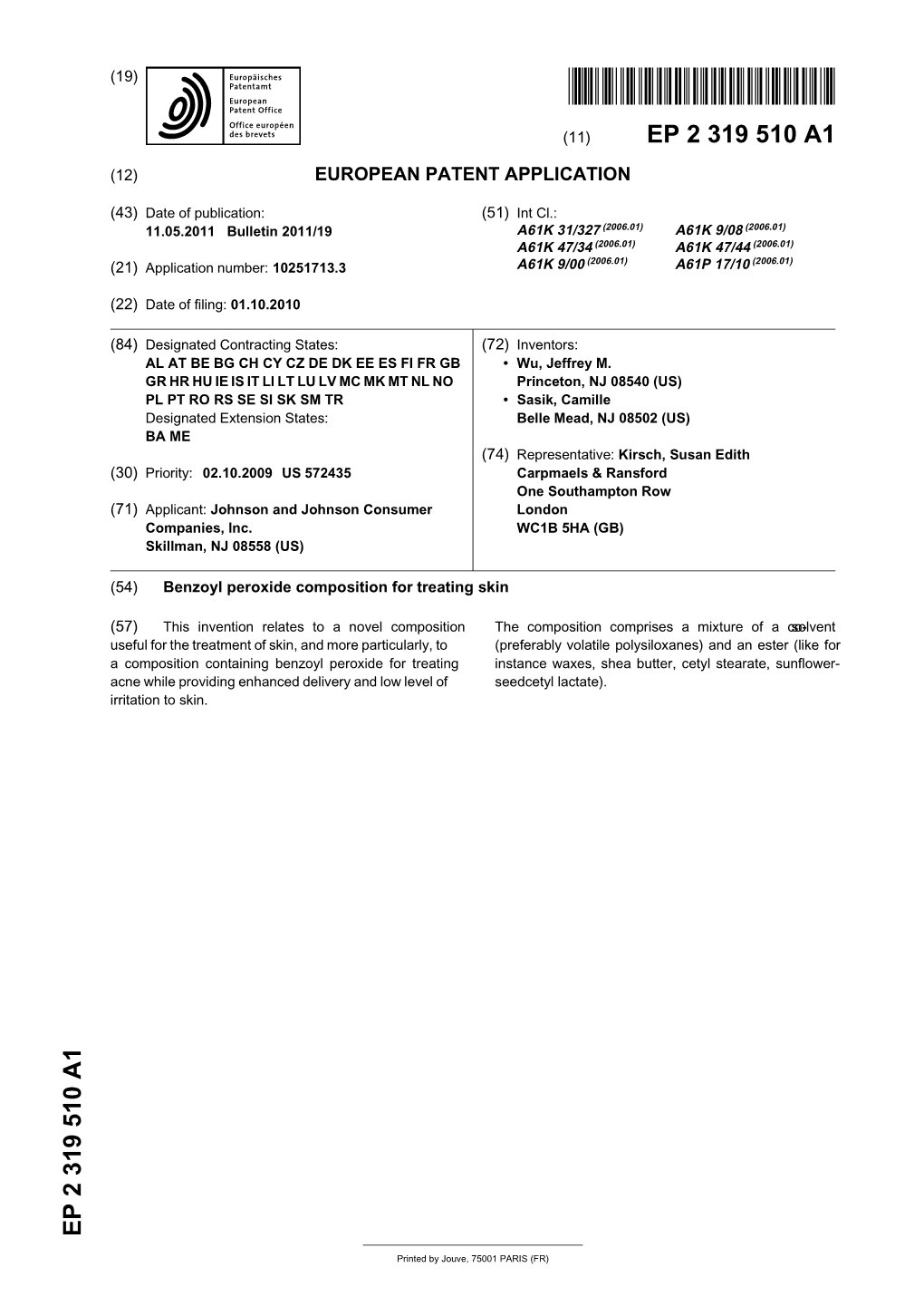 Benzoyl Peroxide Composition for Treating Skin