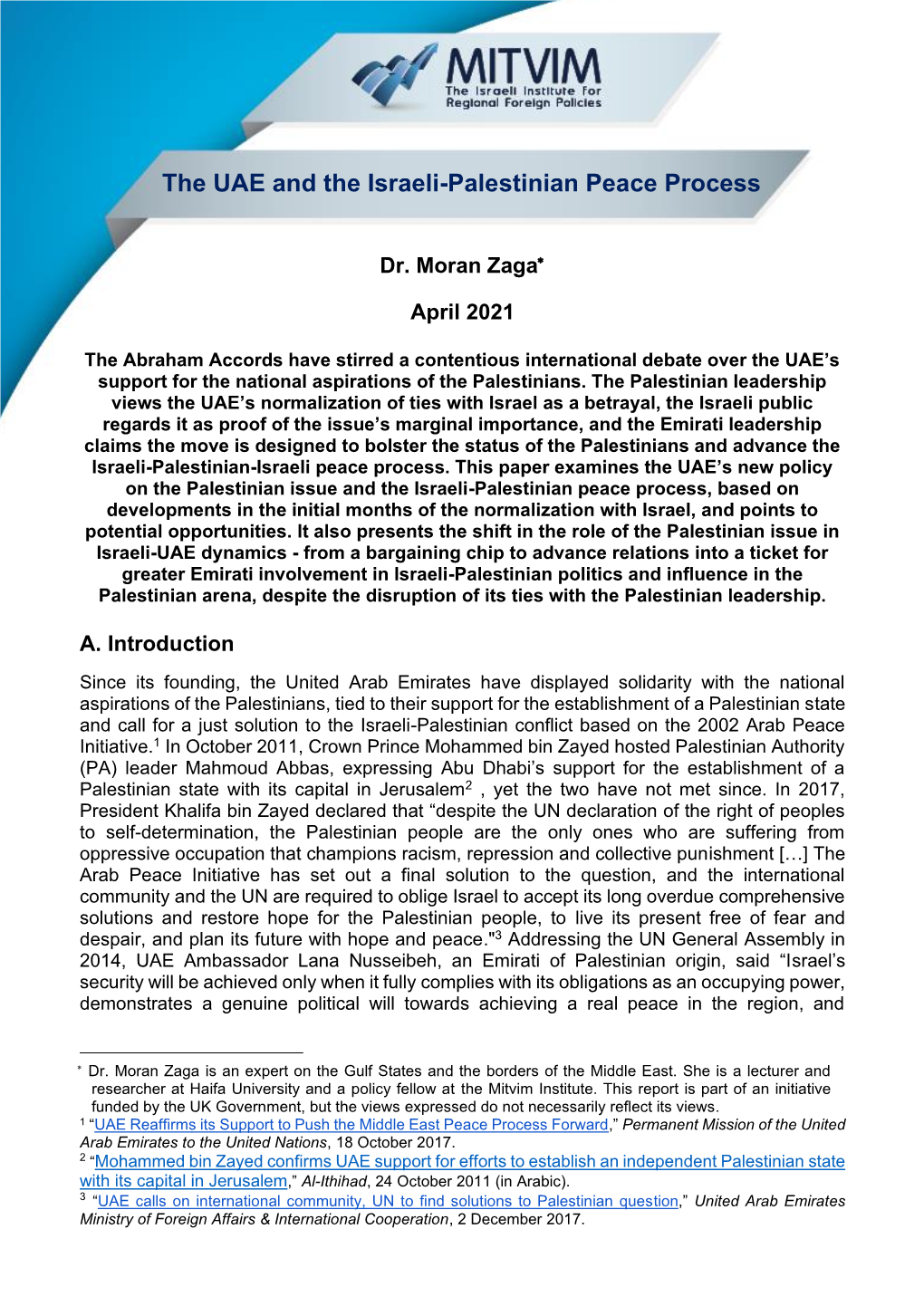 Moran-Zaga-The-UAE-And-The-Israeli-Palestinian-Peace-Process-April-2021.Pdf