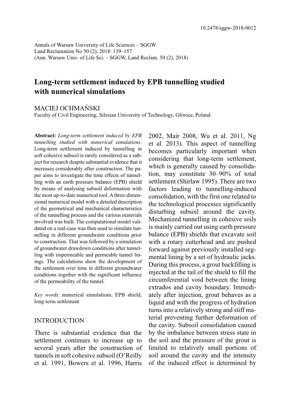 Long-Term Settlement Induced by EPB Tunnelling Studied with Numerical Simulations