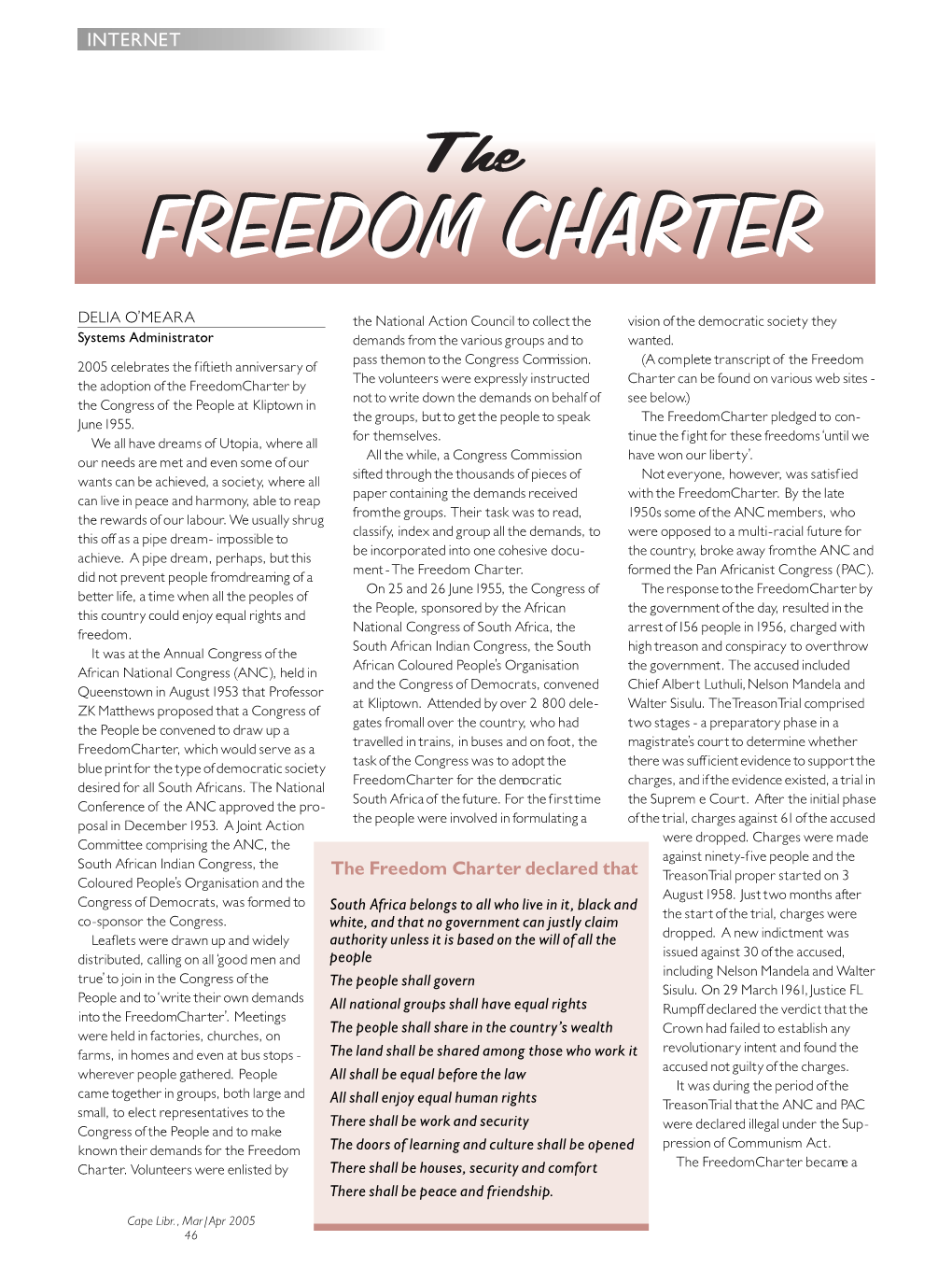 INTERNET the Freedom Charter Declared That