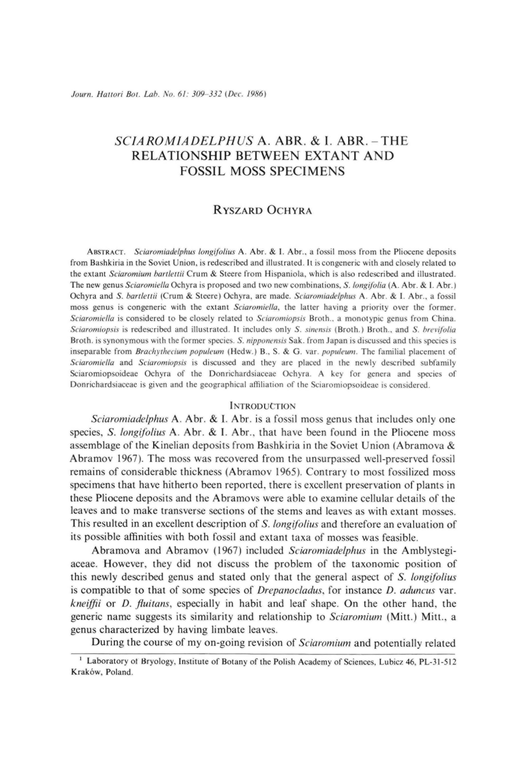 Relationship Between Extant and Fossil Moss Specimens