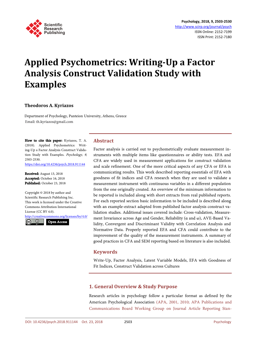 Writing-Up a Factor Analysis Construct Validation Study with Examples