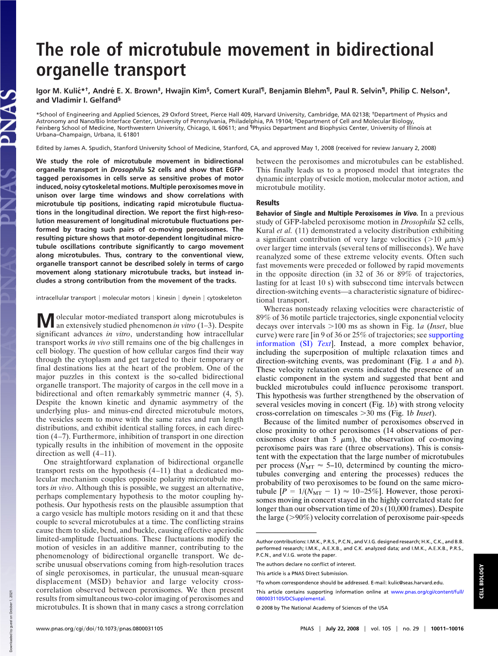 The Role of Microtubule Movement in Bidirectional Organelle Transport