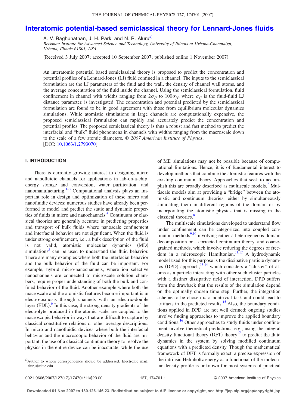 Interatomic Potential-Based Semiclassical Theory for Lennard-Jones ﬂuids ͒ A