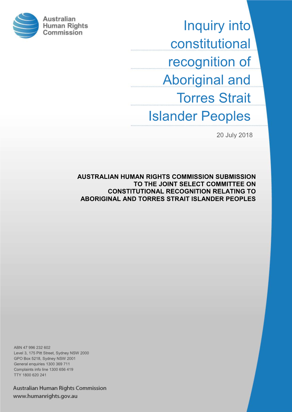 Inquiry Into Constitutional Recognition of Aboriginal and Torres Strait Islander Peoples – July 2018