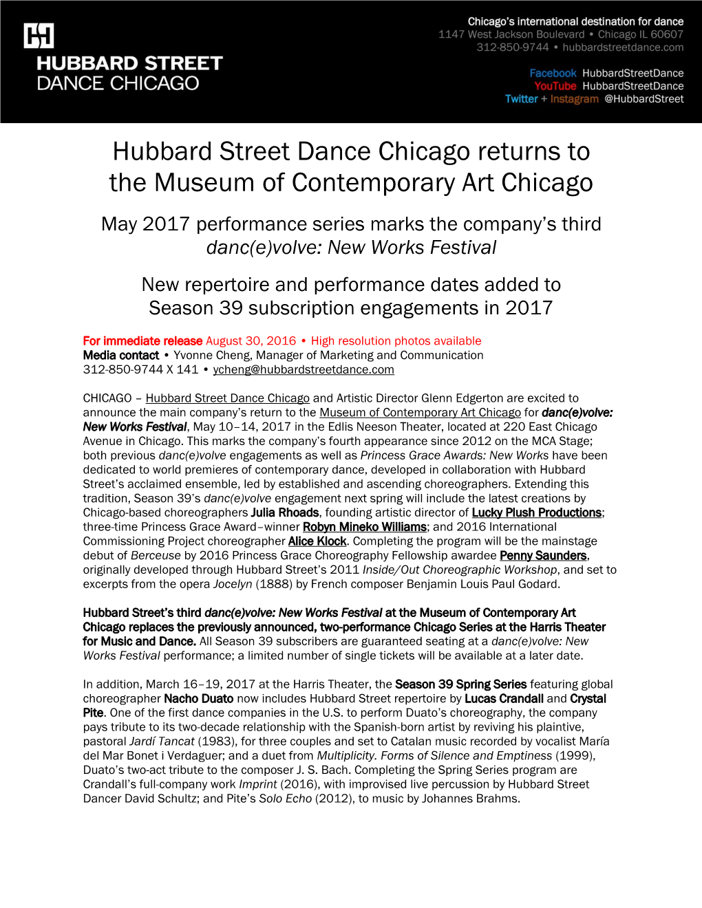 Hubbard Street Dance Chicago Returns to the Museum Of