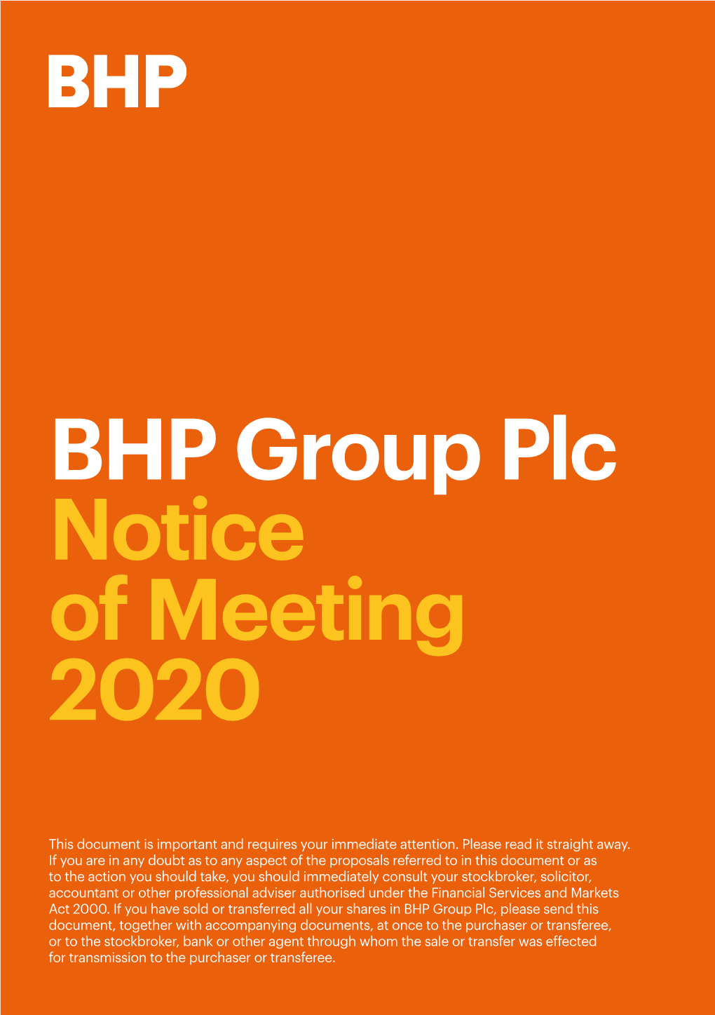 BHP Group Plc Notice of Meeting 2020