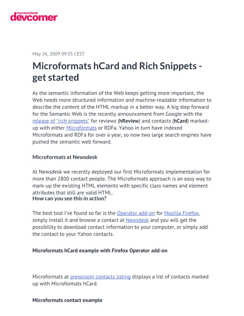 Microformats Hcard and Rich Snippets - Get Started
