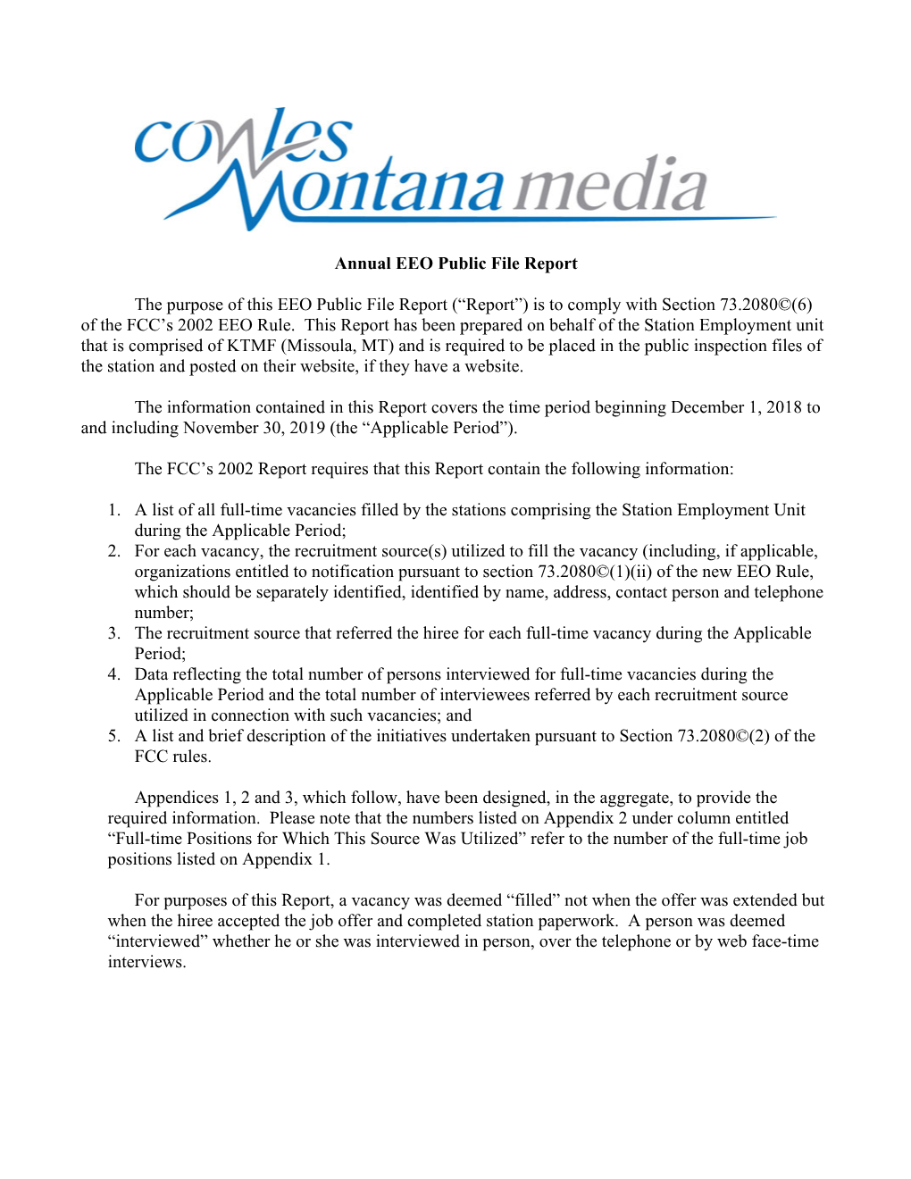 Is to Comply with Section 73.2080©(6) of the FCC’S 2002 EEO Rule