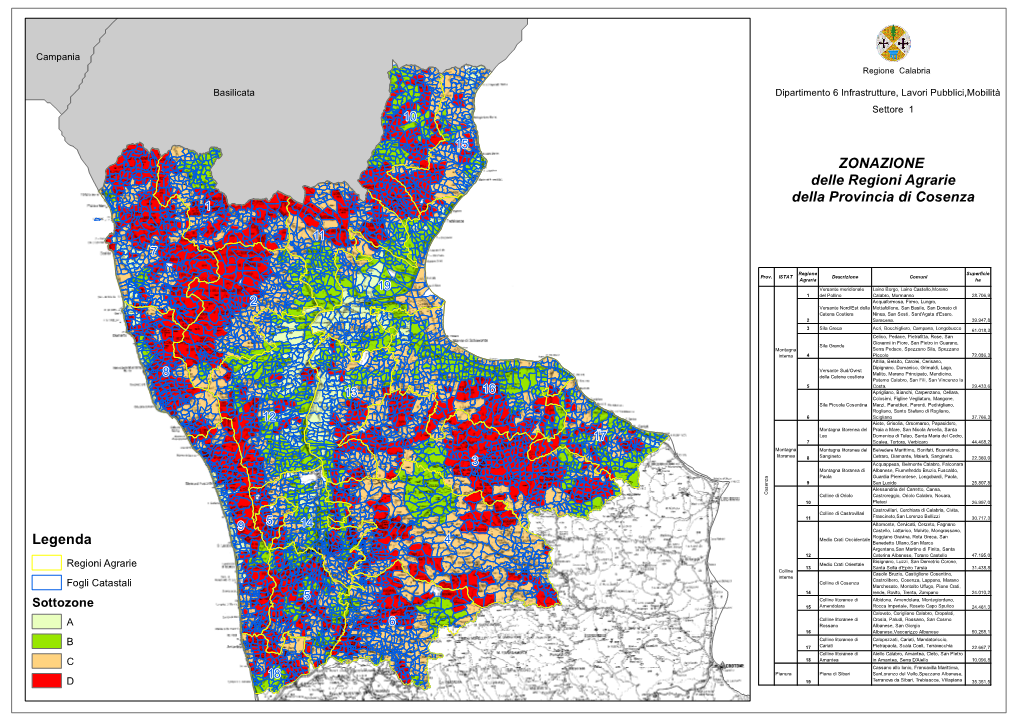 Legenda ZONAZIONE Delle Regioni Agrarie Della Provincia Di Cosenza
