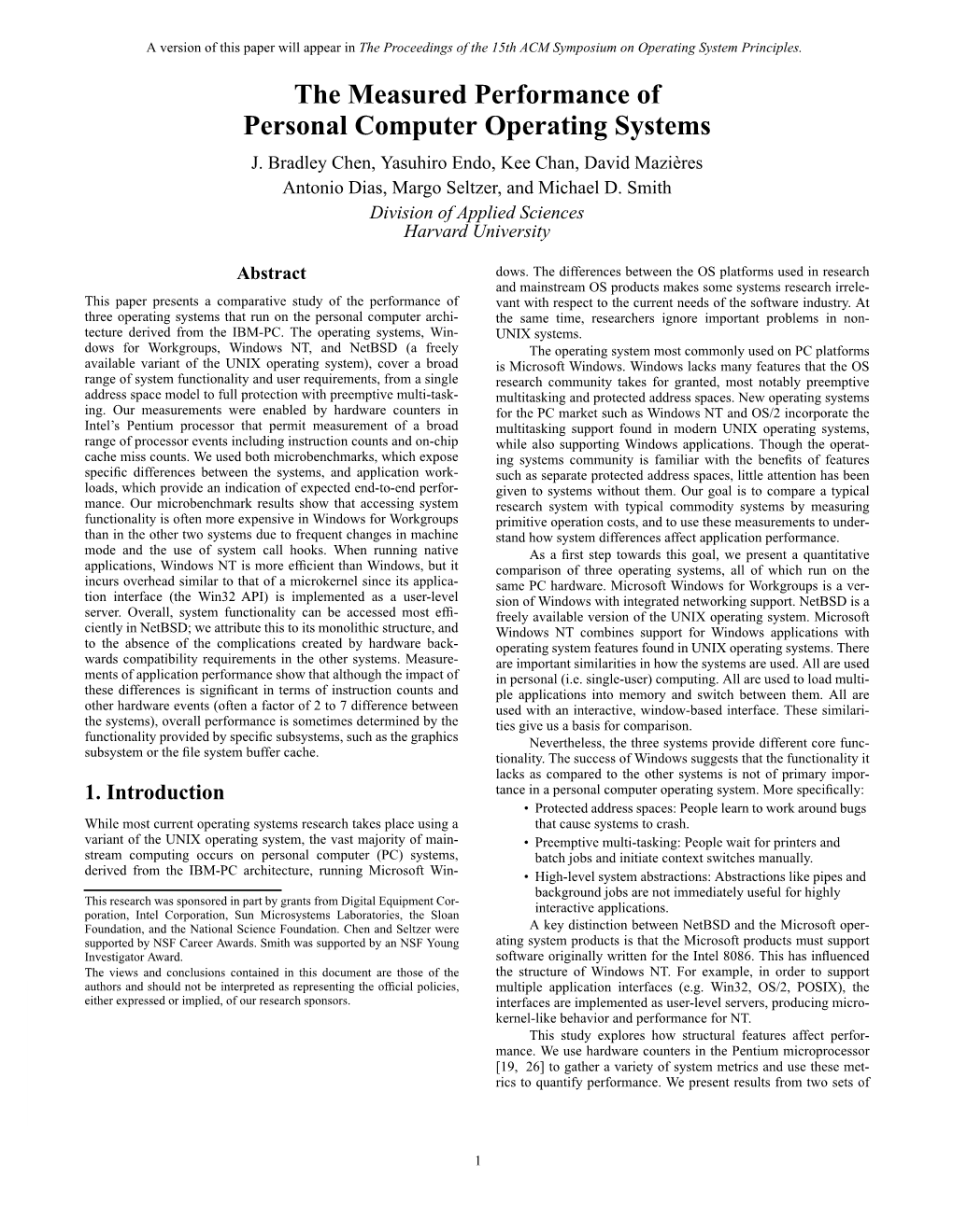 The Measured Performance of Personal Computer Operating Systems J