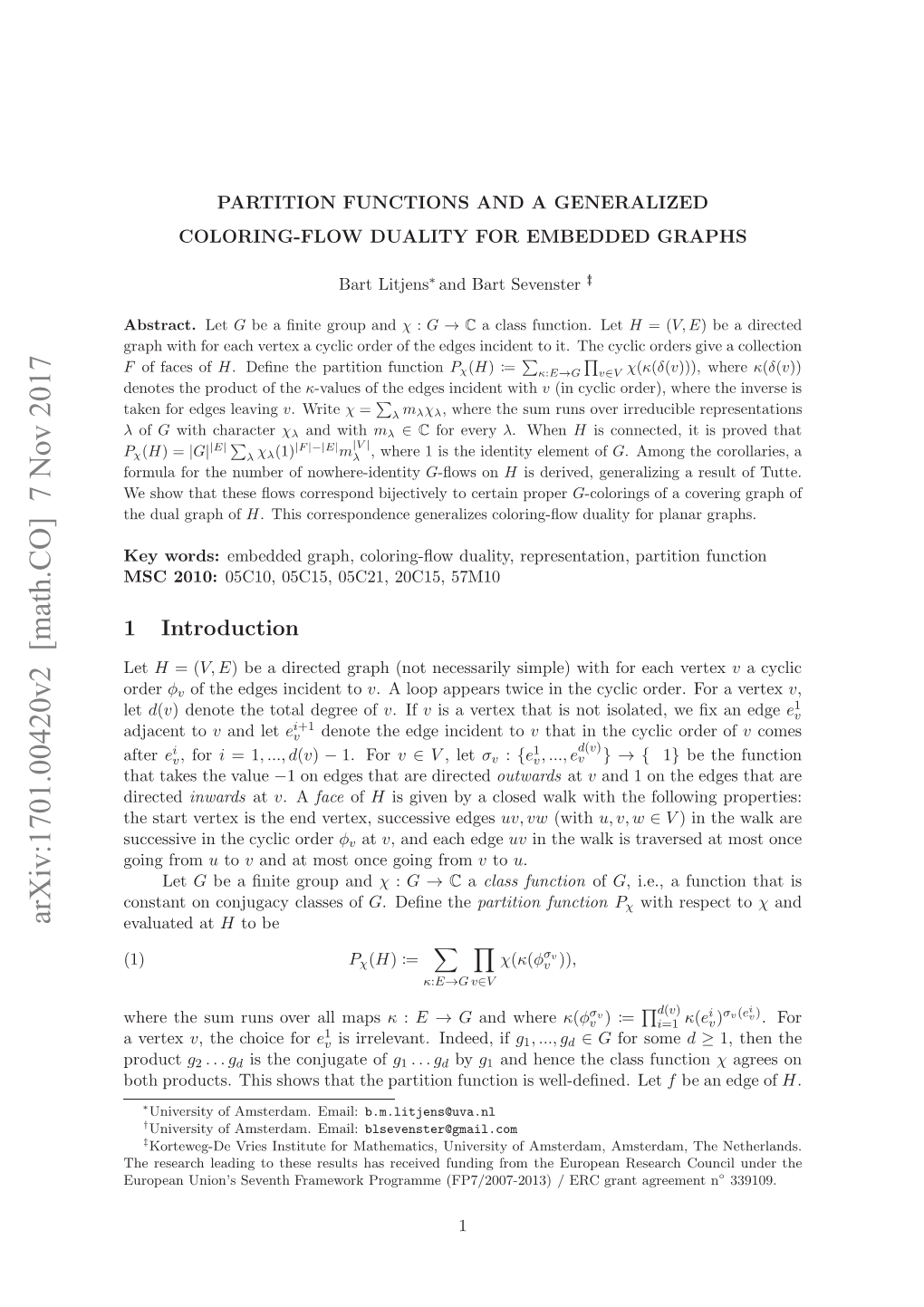 Partition Functions and a Generalized Coloring-Flow Duality for Embedded