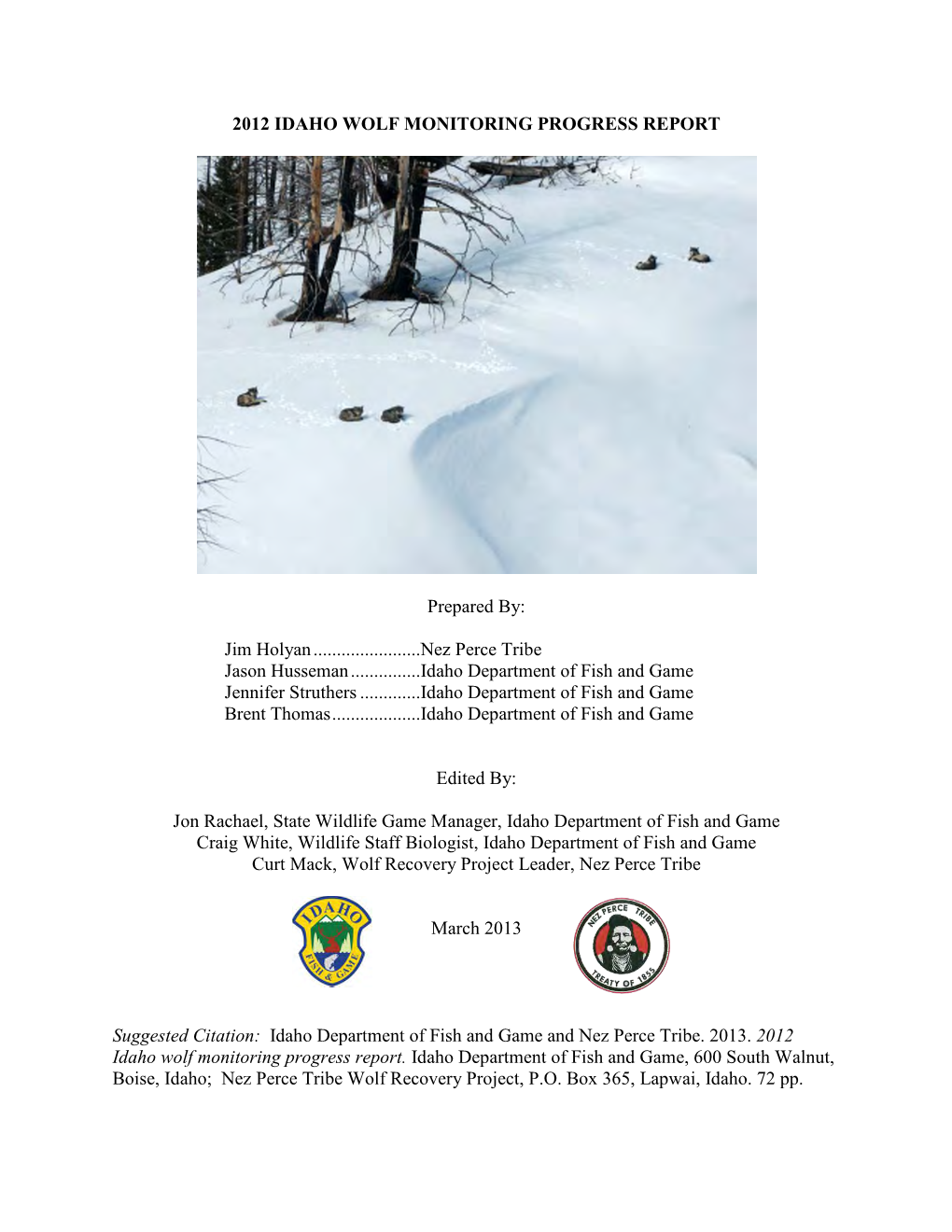 2012 Wolf Monitoring Progress Report