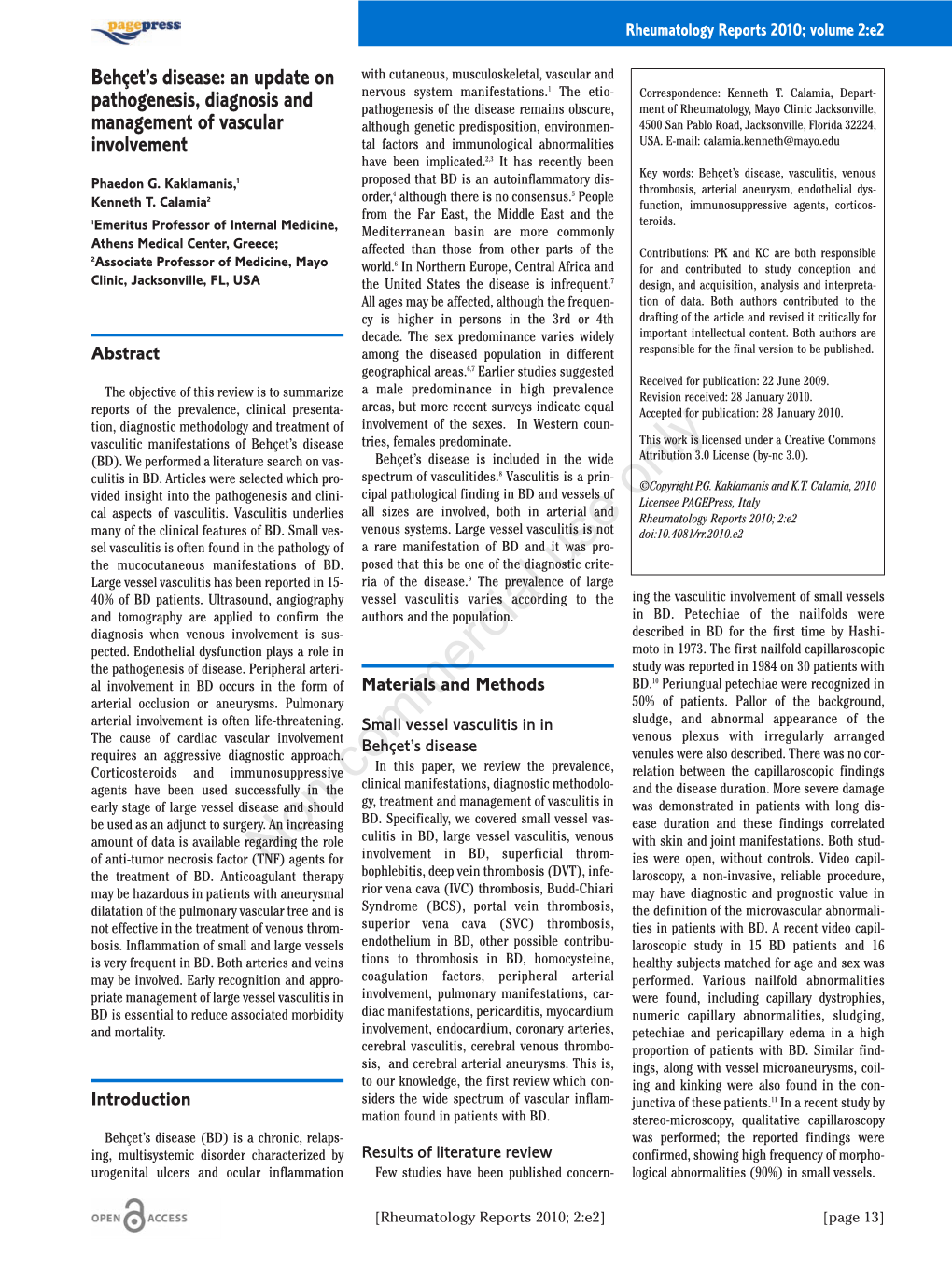 Behçet's Disease: an Update on Pathogenesis, Diagnosis And