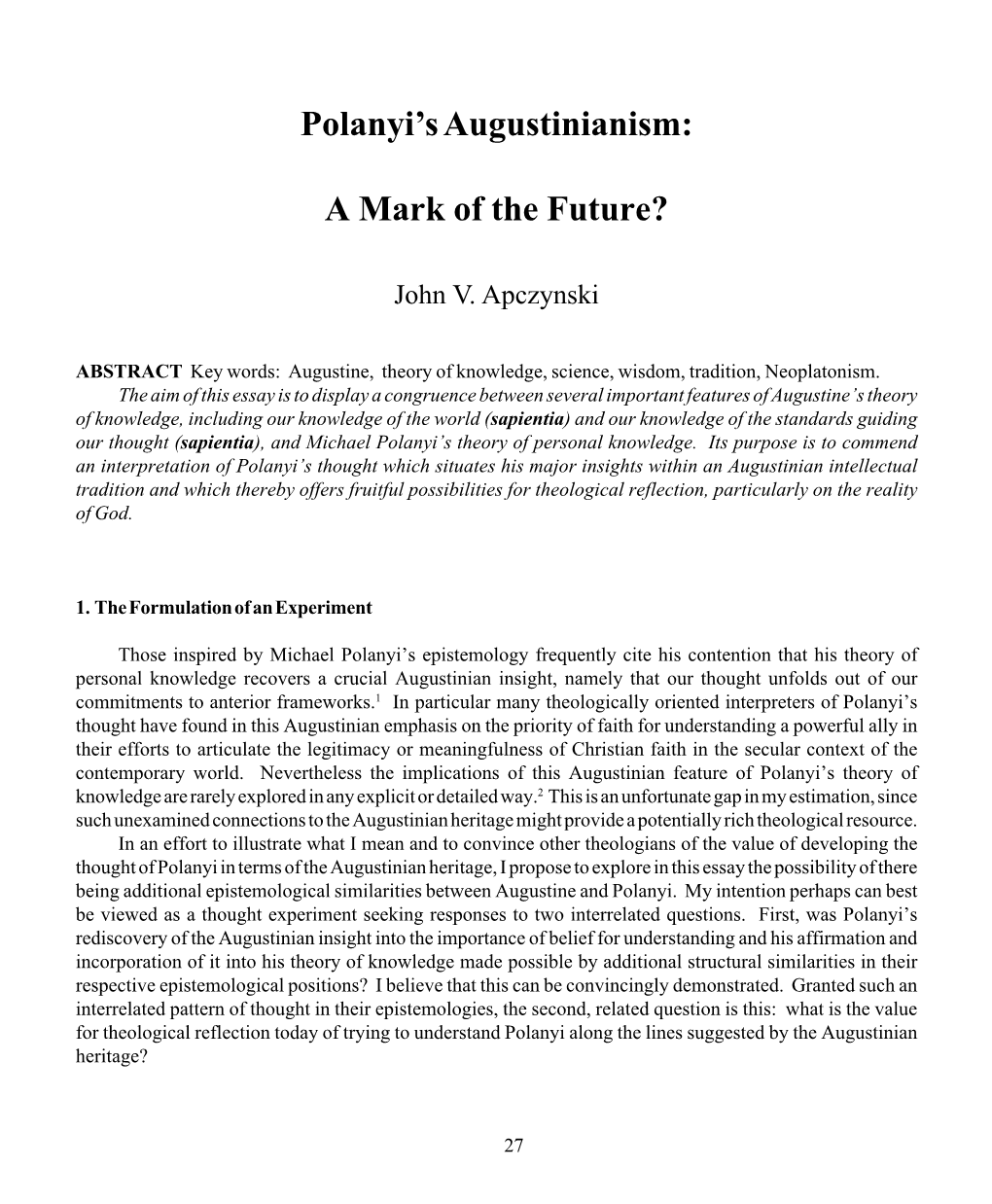 Polanyi's Augustinianism