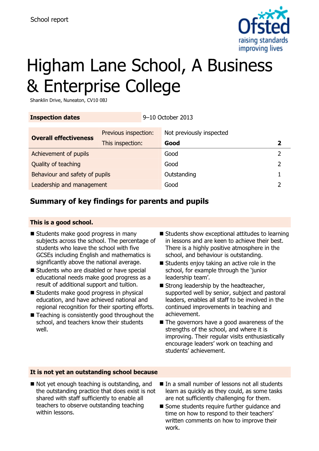 Higham Lane School, a Business & Enterprise College