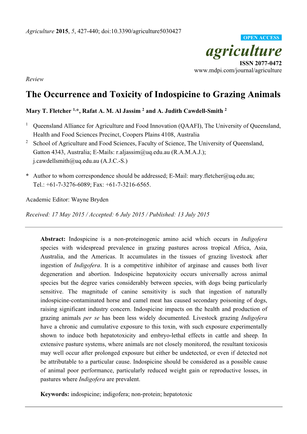 The Occurrence and Toxicity of Indospicine to Grazing Animals