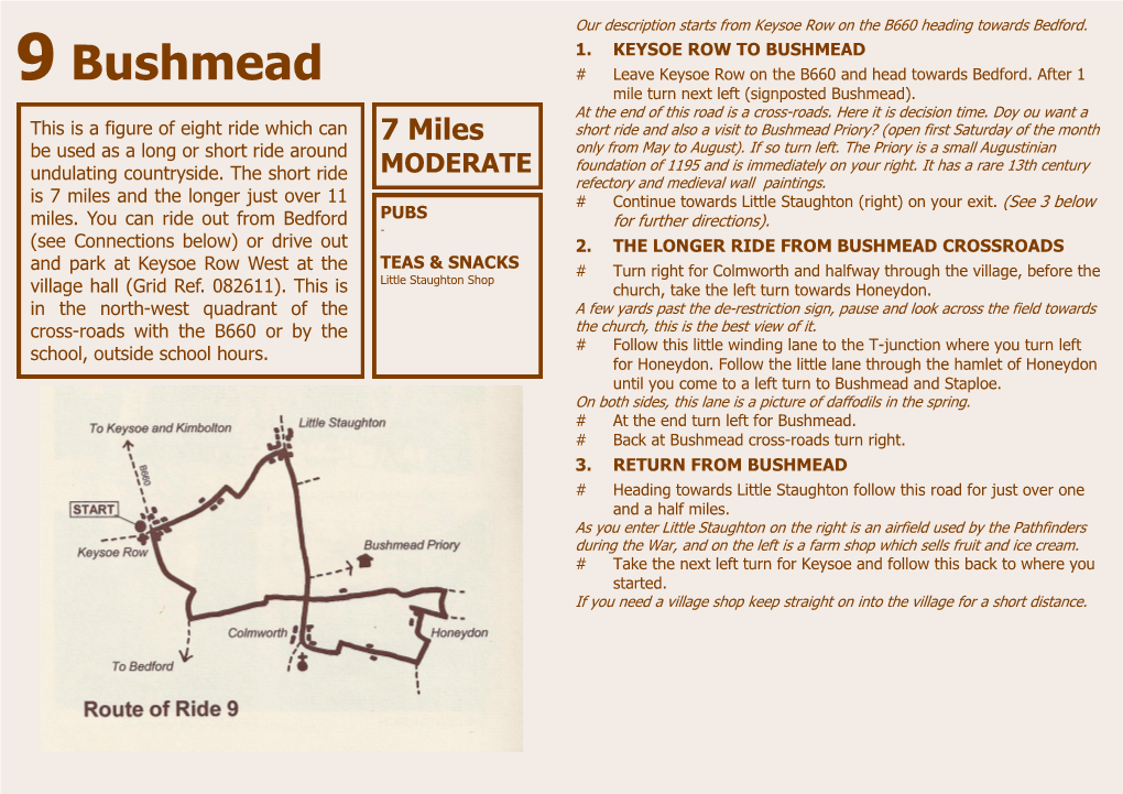 9 Bushmead # Leave Keysoe Row on the B660 and Head Towards Bedford