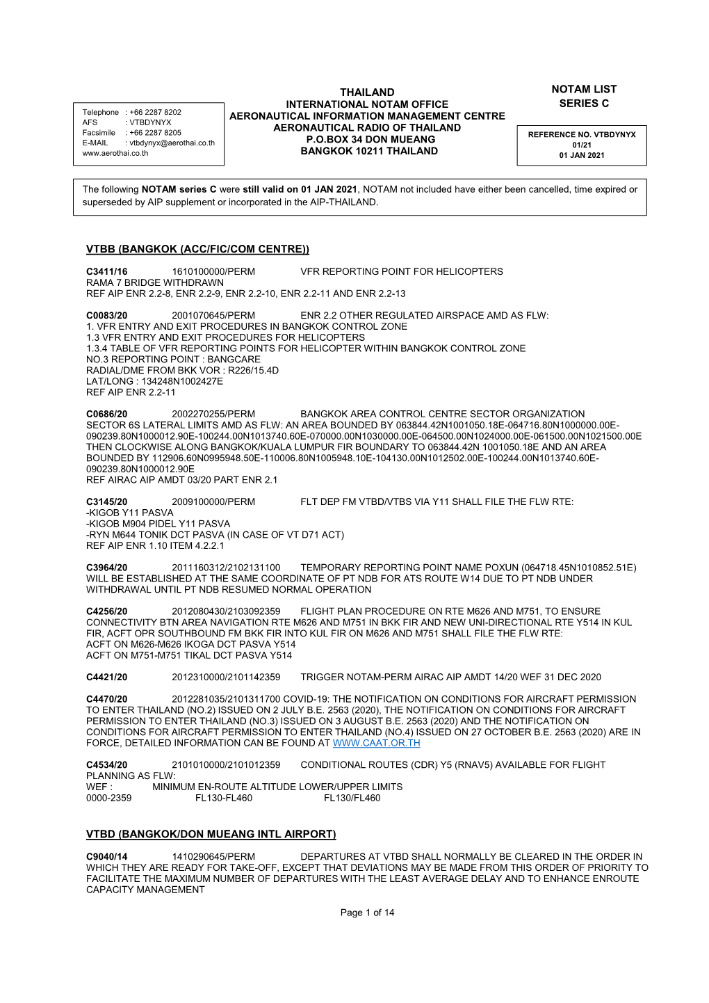 (Bangkok/Don Mueang Intl Airport) Notam List Series C