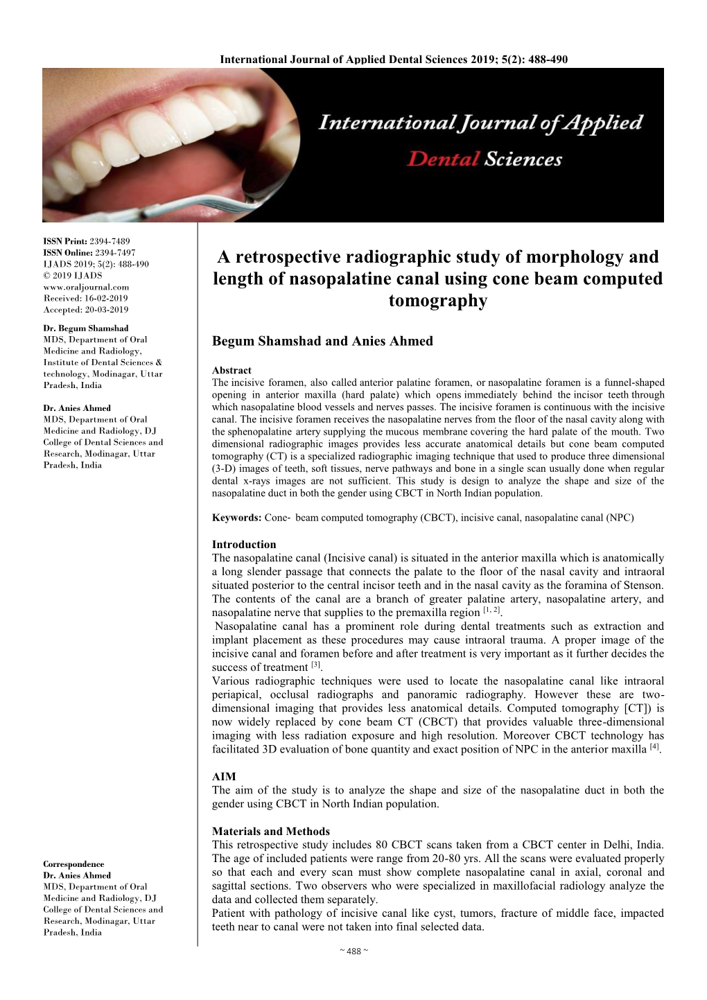 A Retrospective Radiographic Study of Morphology and Length Of