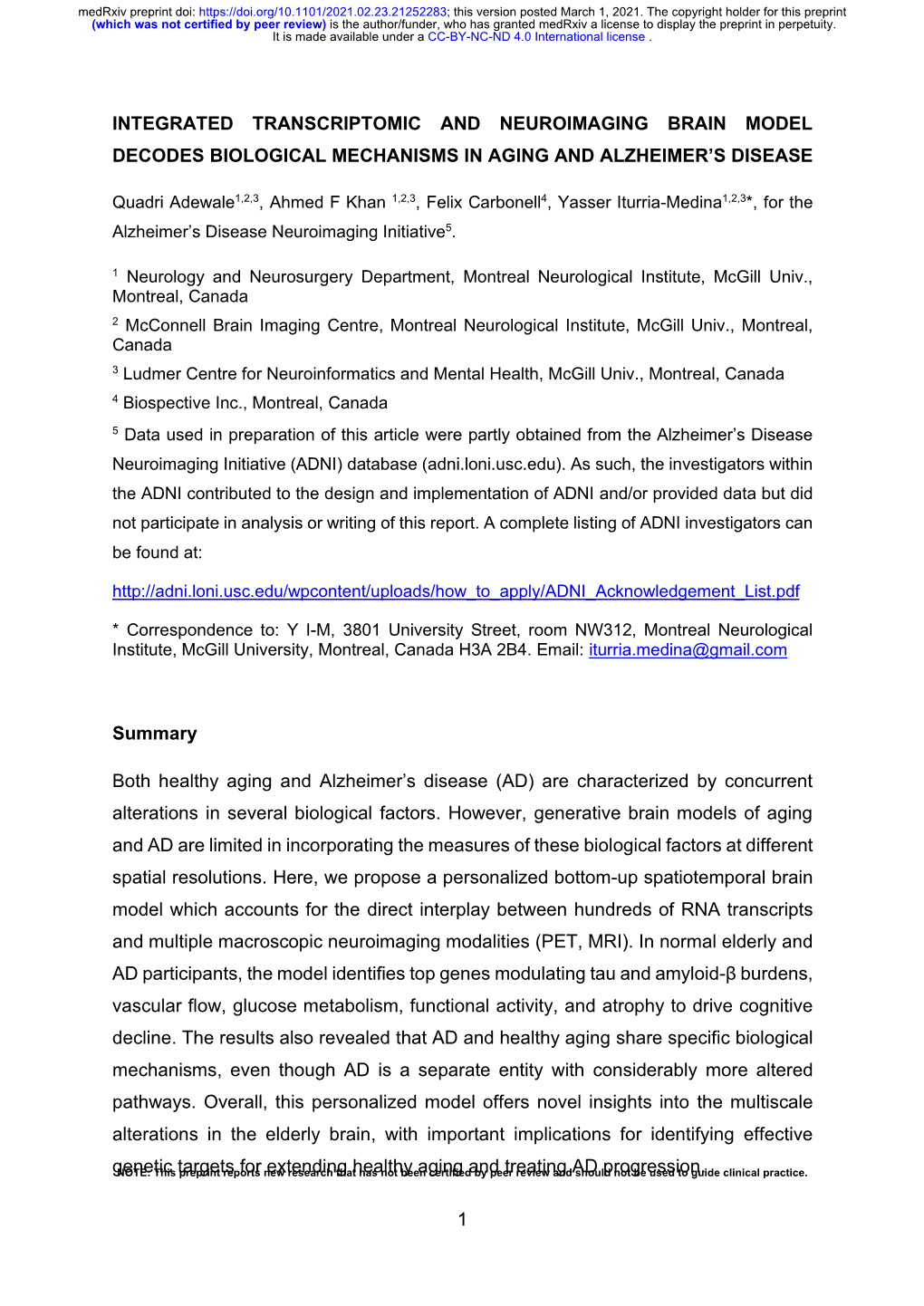 Integrated Transcriptomic and Neuroimaging Brain Model Decodes Biological Mechanisms in Aging and Alzheimer's Disease