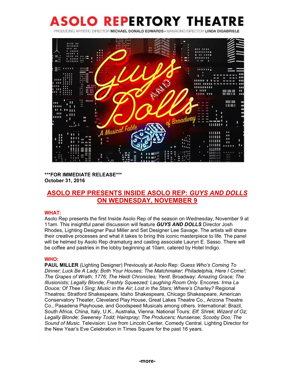 10/31/16 Inside Asolo Rep GUYS & DOLLS