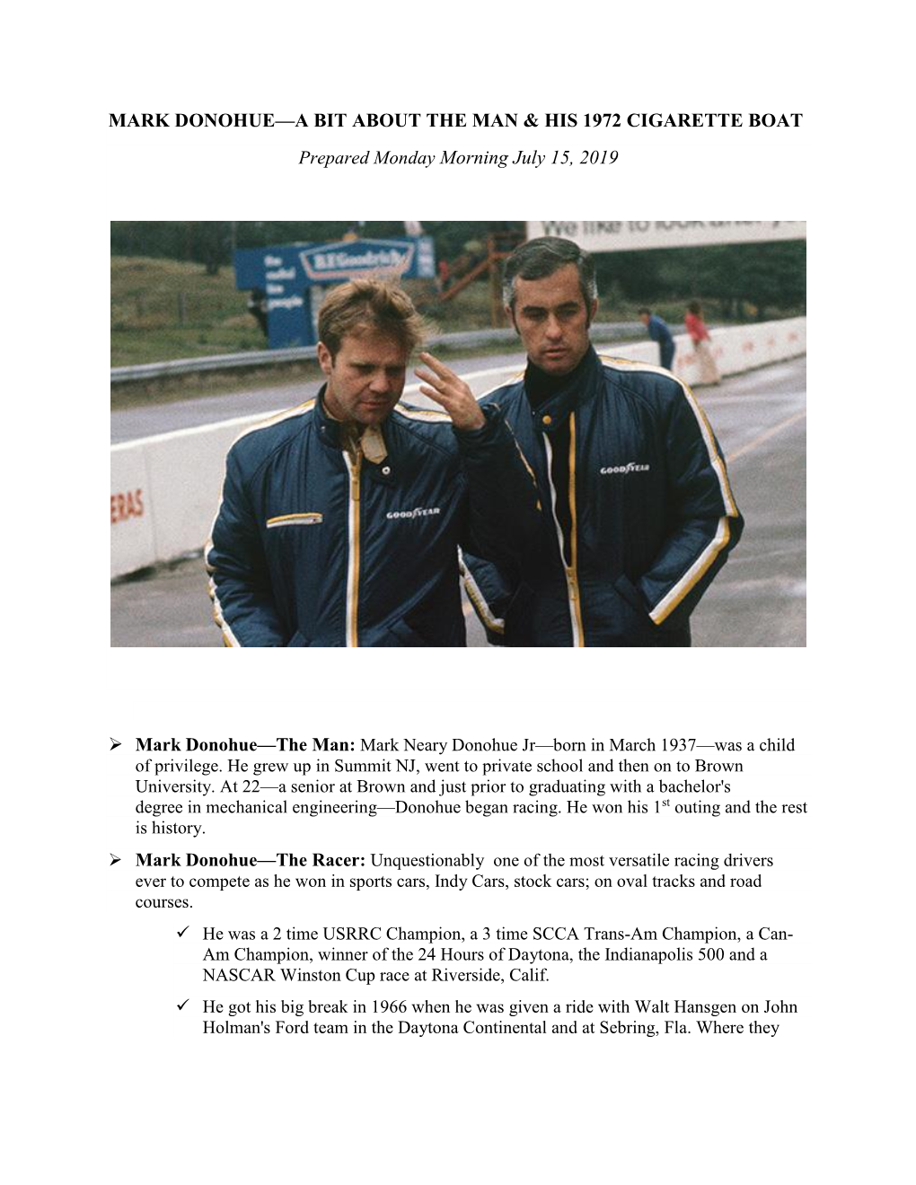 Mark Donohue—A Bit About the Man & His 1972 Cigarette Boat