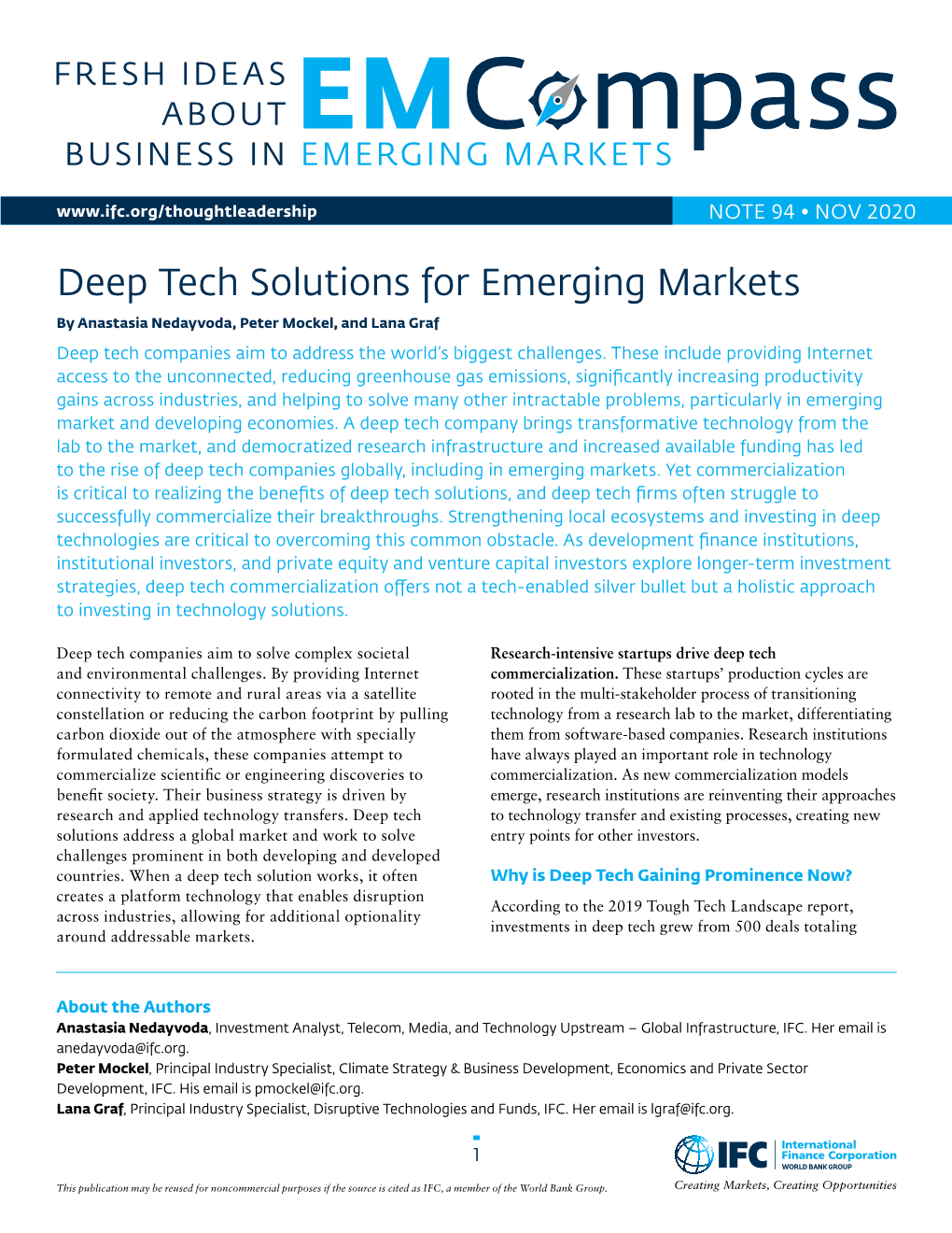 Deep Tech Solutions for Emerging Markets by Anastasia Nedayvoda, Peter Mockel, and Lana Graf Deep Tech Companies Aim to Address the World’S Biggest Challenges