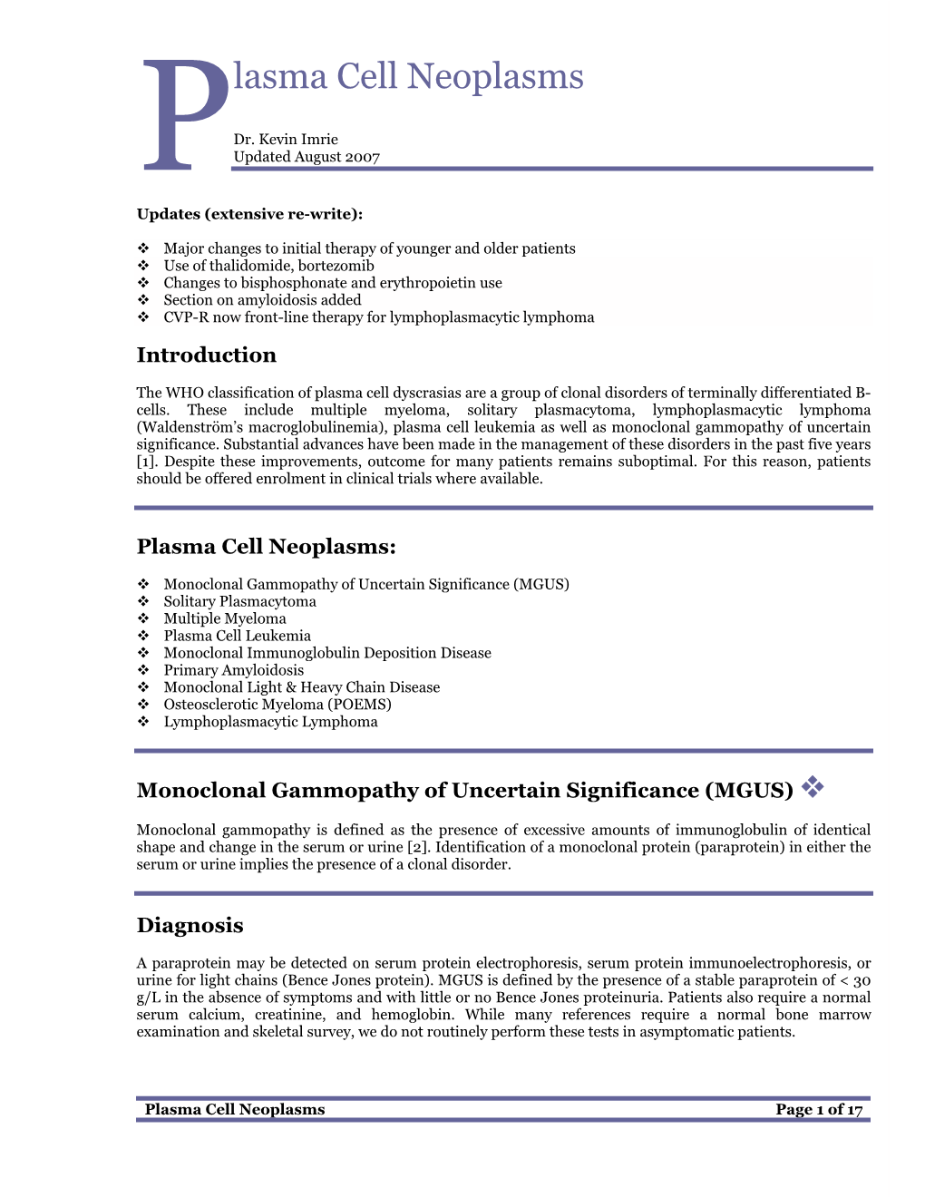 Lasma Cell Neoplasms