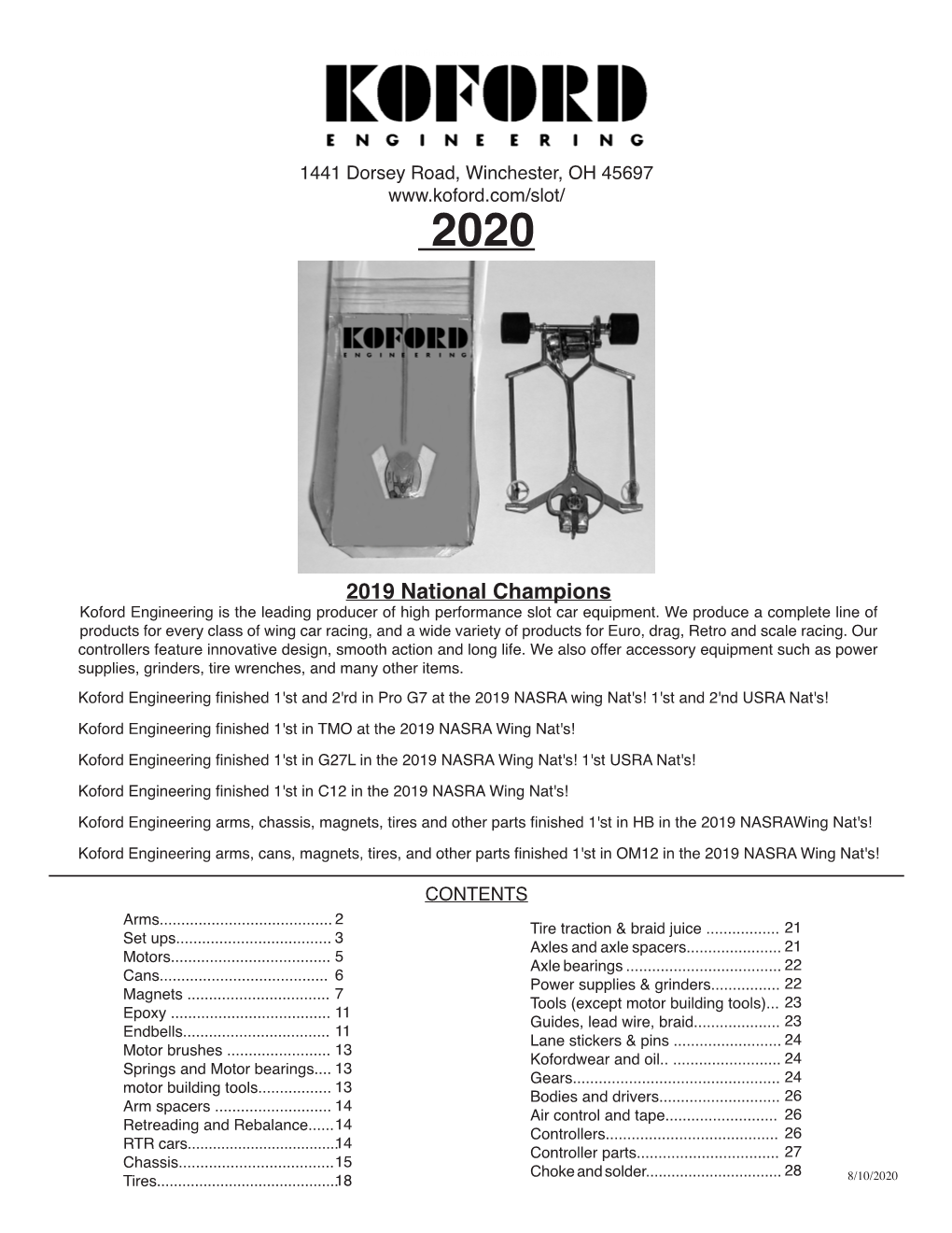 2019 National Champions Koford Engineering Is the Leading Producer of High Performance Slot Car Equipment