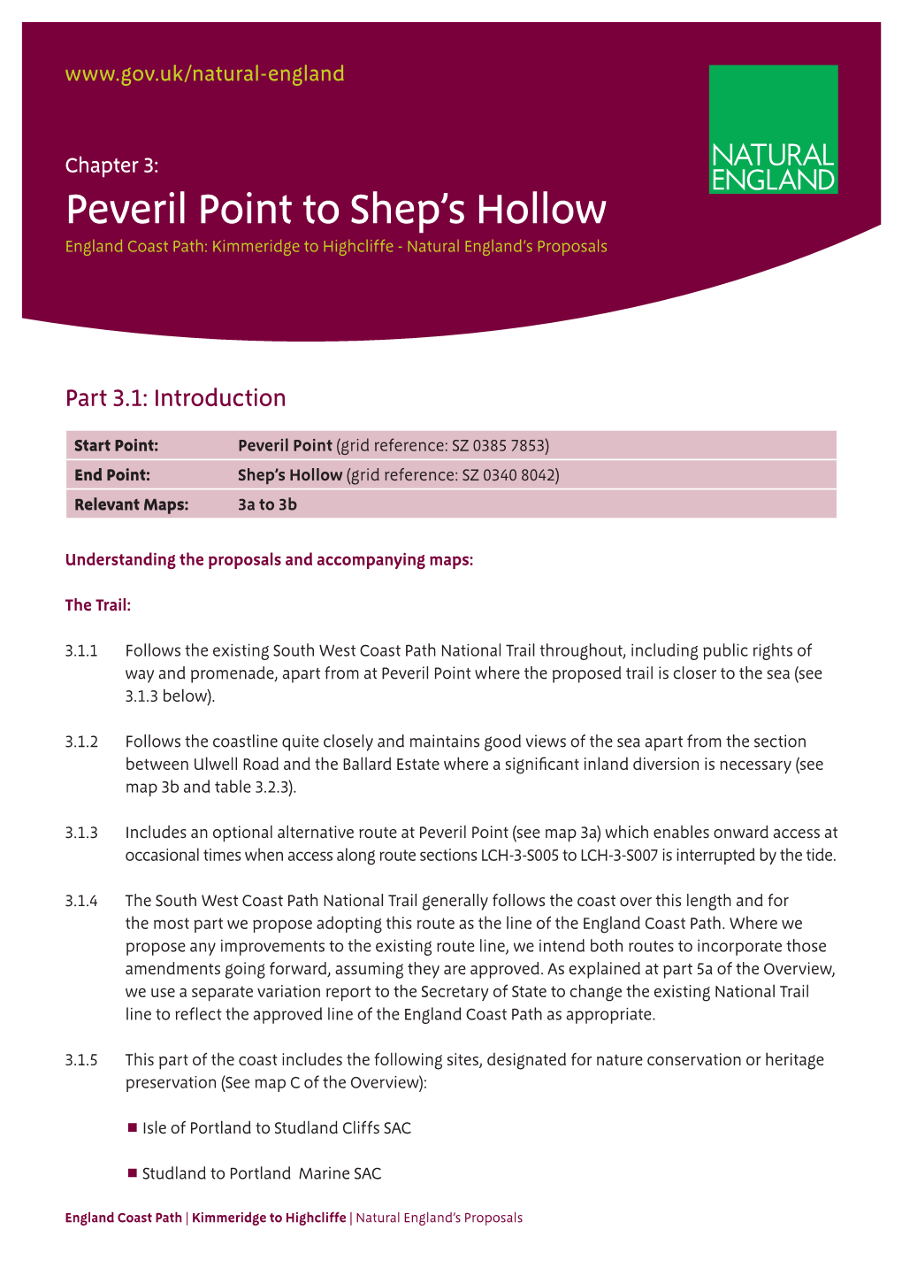 Peveril Point to Shep's Hollow Map 3A Peveril Point to Ulwell Road M