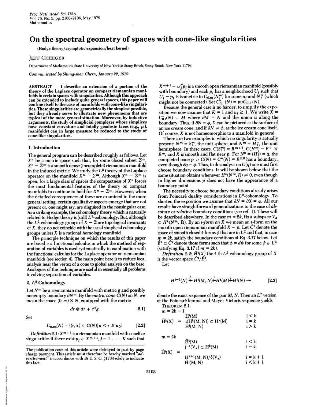 On the Spectral Geometry of Spaces with Cone-Like Singularities