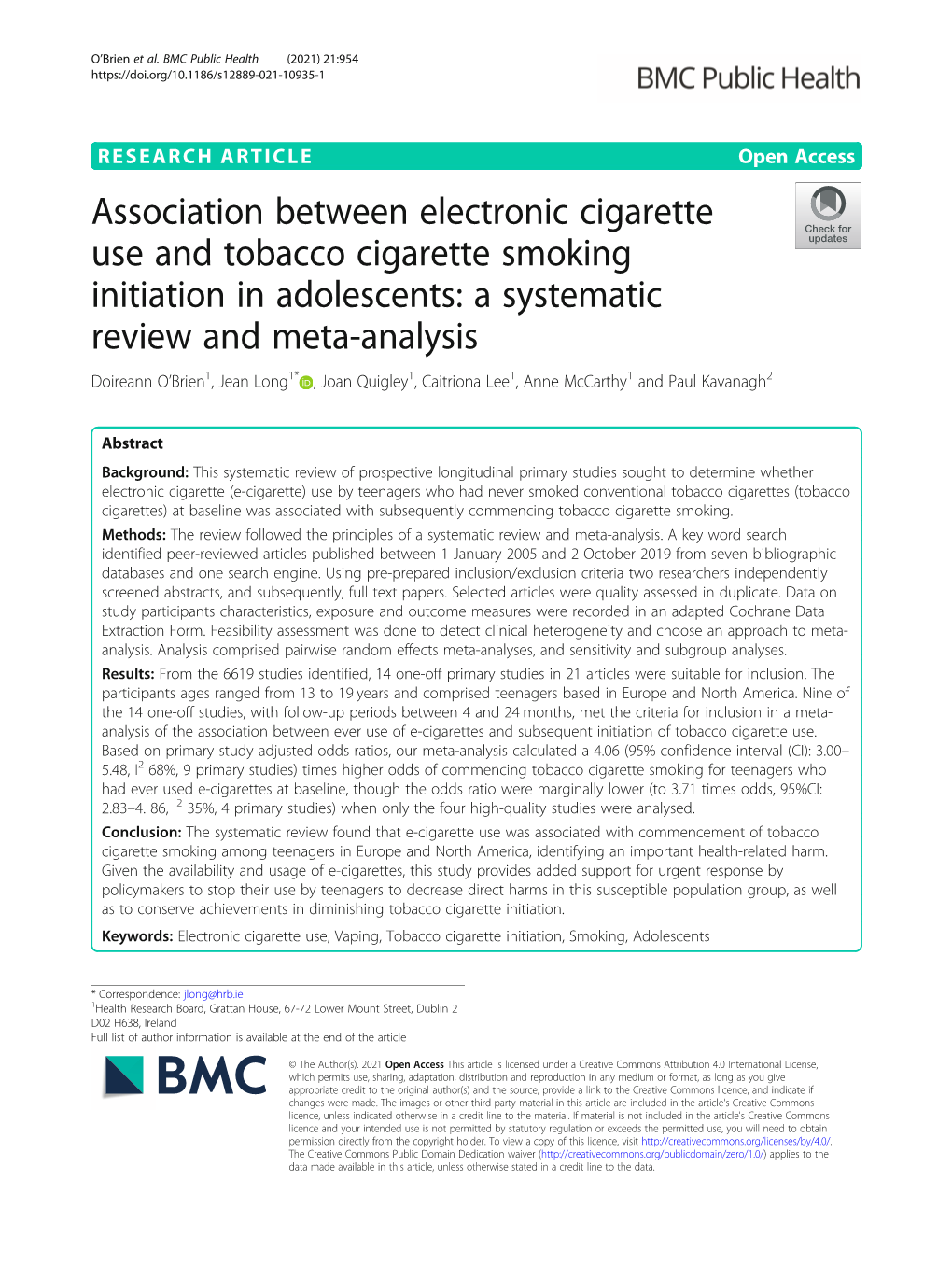 Association Between Electronic Cigarette Use and Tobacco Cigarette