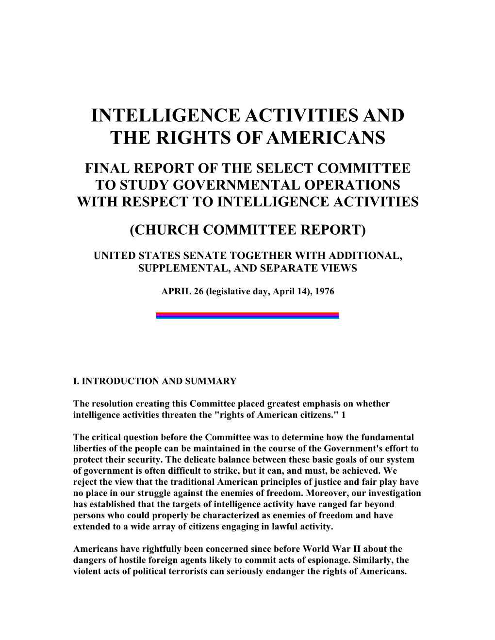 Intelligence Activities and the Rights of Americans