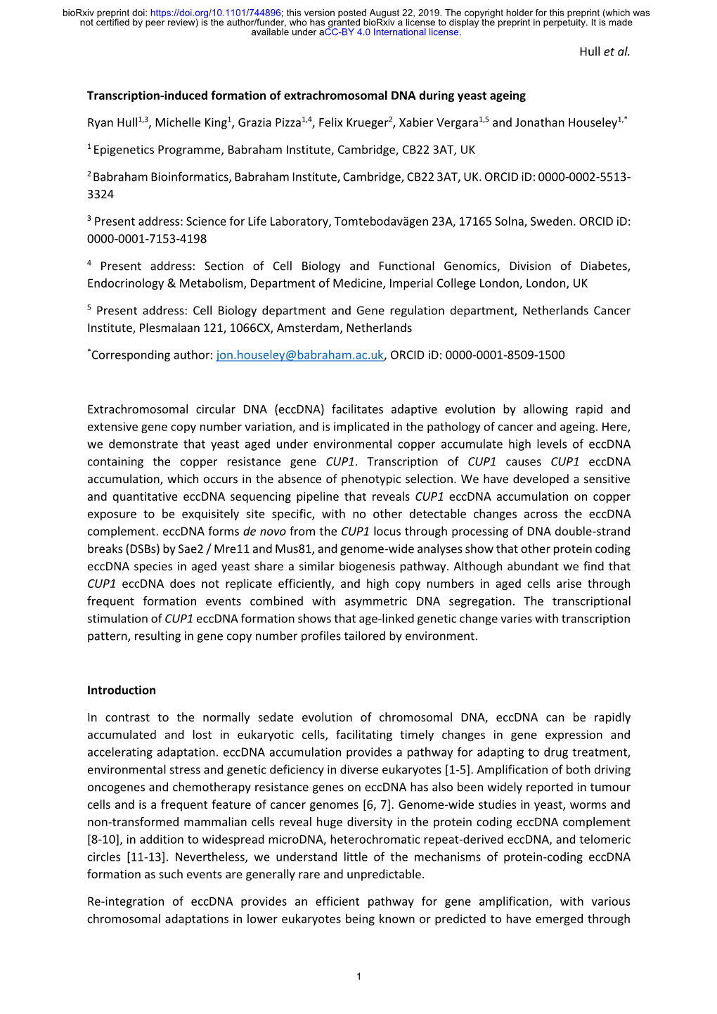 Transcription-Induced Formation of Extrachromosomal DNA