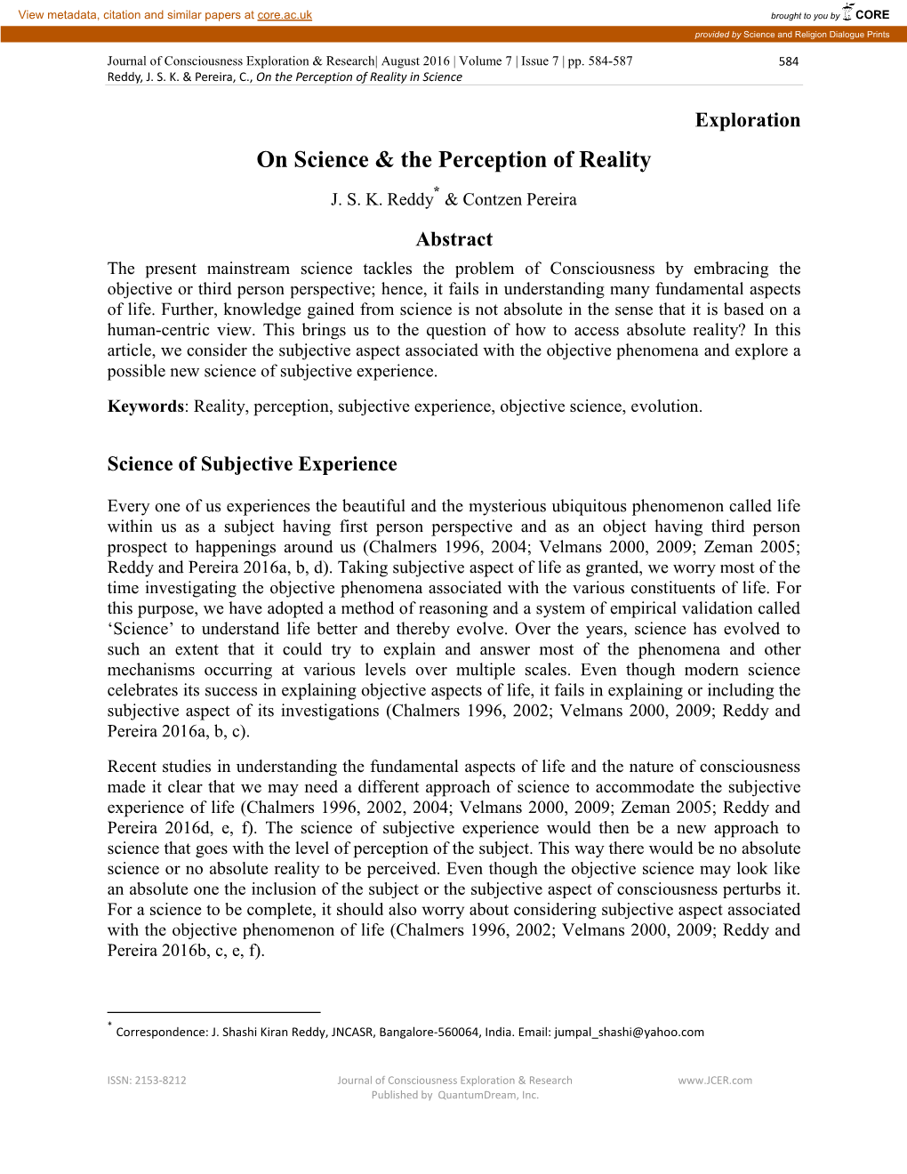 On Science & the Perception of Reality