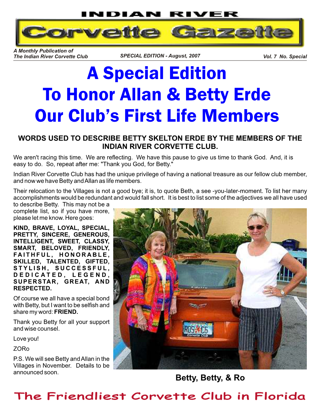 A Special Edition to Honor Allan & Betty Erde Our Club's First Life Members