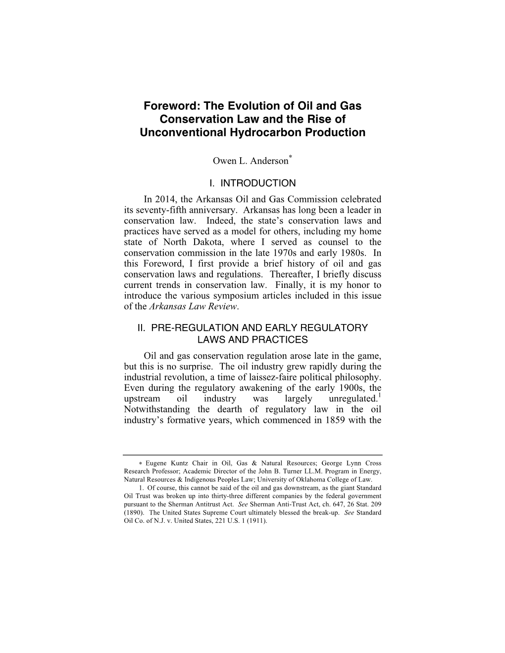 Foreword: the Evolution of Oil and Gas Conservation Law and the Rise of Unconventional Hydrocarbon Production