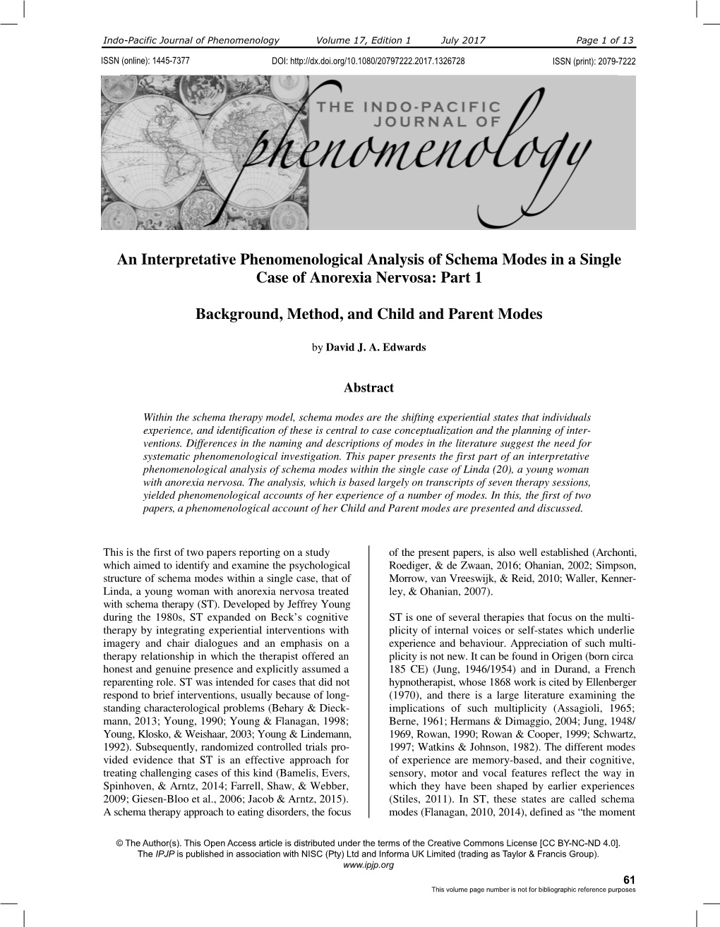 An Interpretative Phenomenological Analysis of Schema Modes in a Single Case of Anorexia Nervosa: Part 1